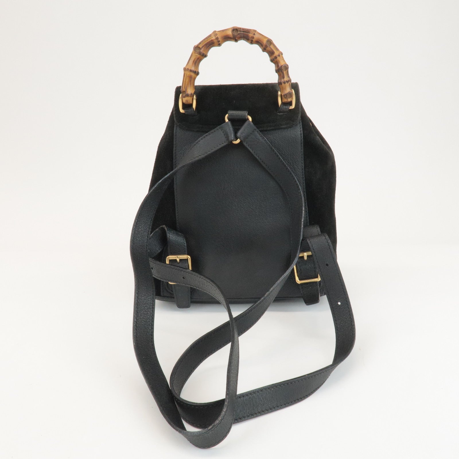 GUCCI Bamboo Suede Leather Mini Back Pack Black 00.2034.0030