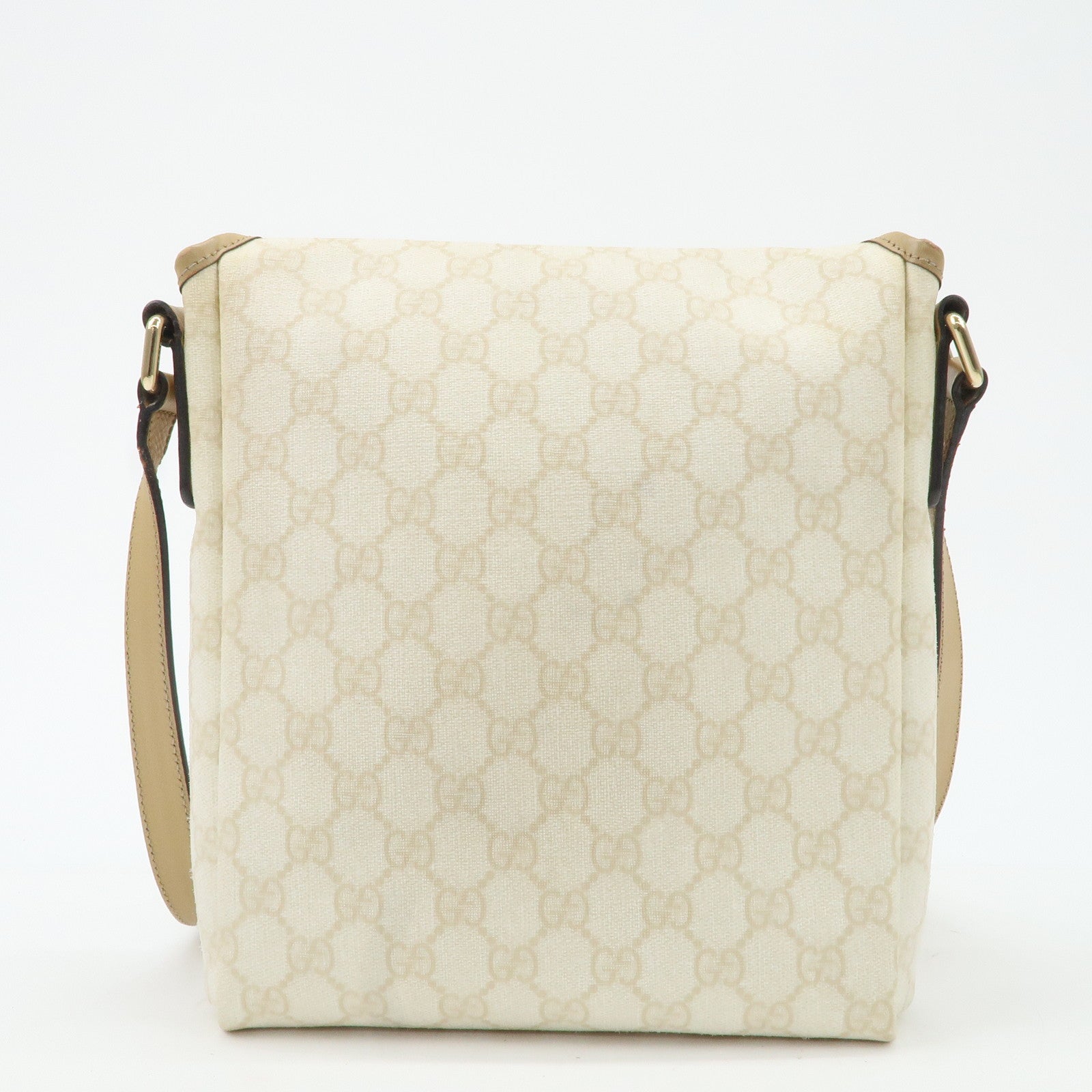 GUCCI GG Supreme Leather Shoulder Bag Ivory Light Brown 223666