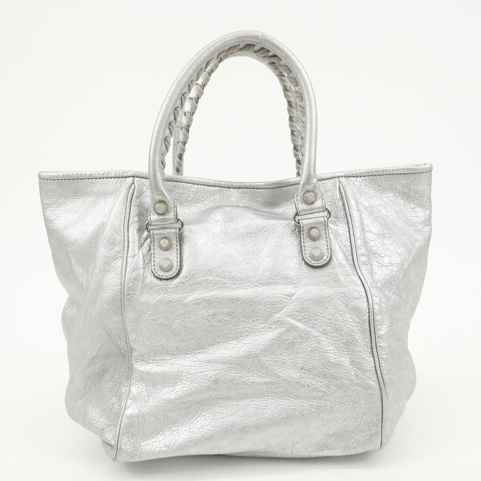 BALENCIAGA Giant Sunday Leather Hand Bag Silver 309537