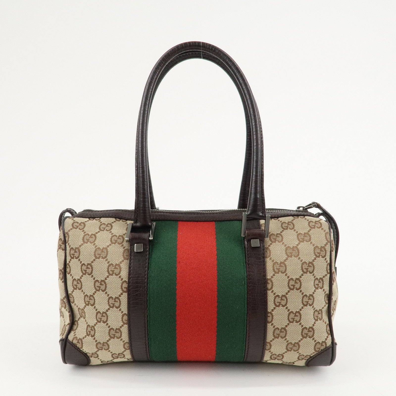 GUCCI GG Canvas Leather Mini Boston Bag Beige Brown 30458