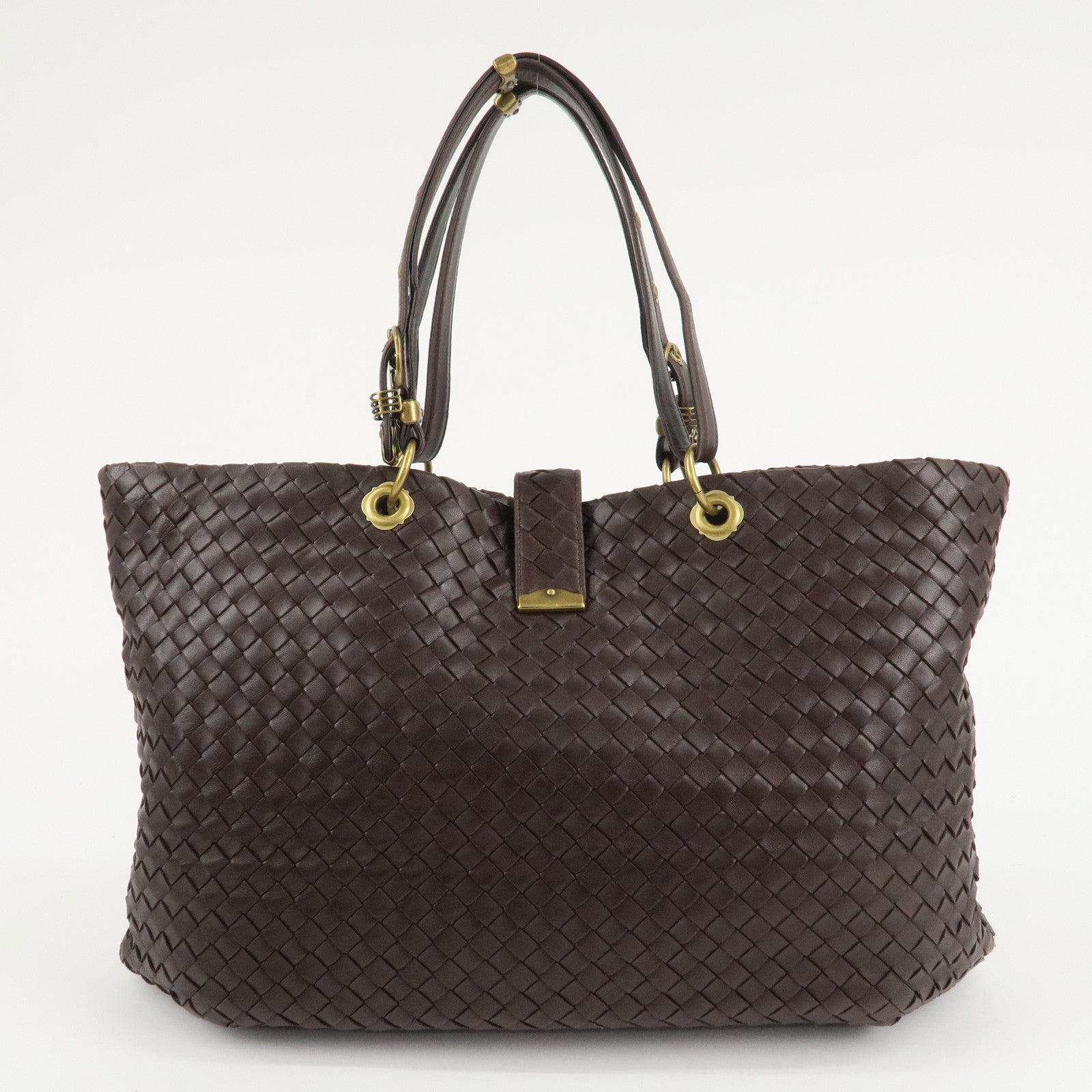 BOTTEGA VENETA Intrecciato Leather Tote Bag Dark Brown 162197