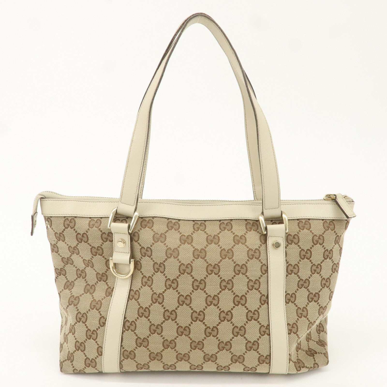 GUCCI Abbey GG Canvas Leather Tote Bag Beige Ivory 141470