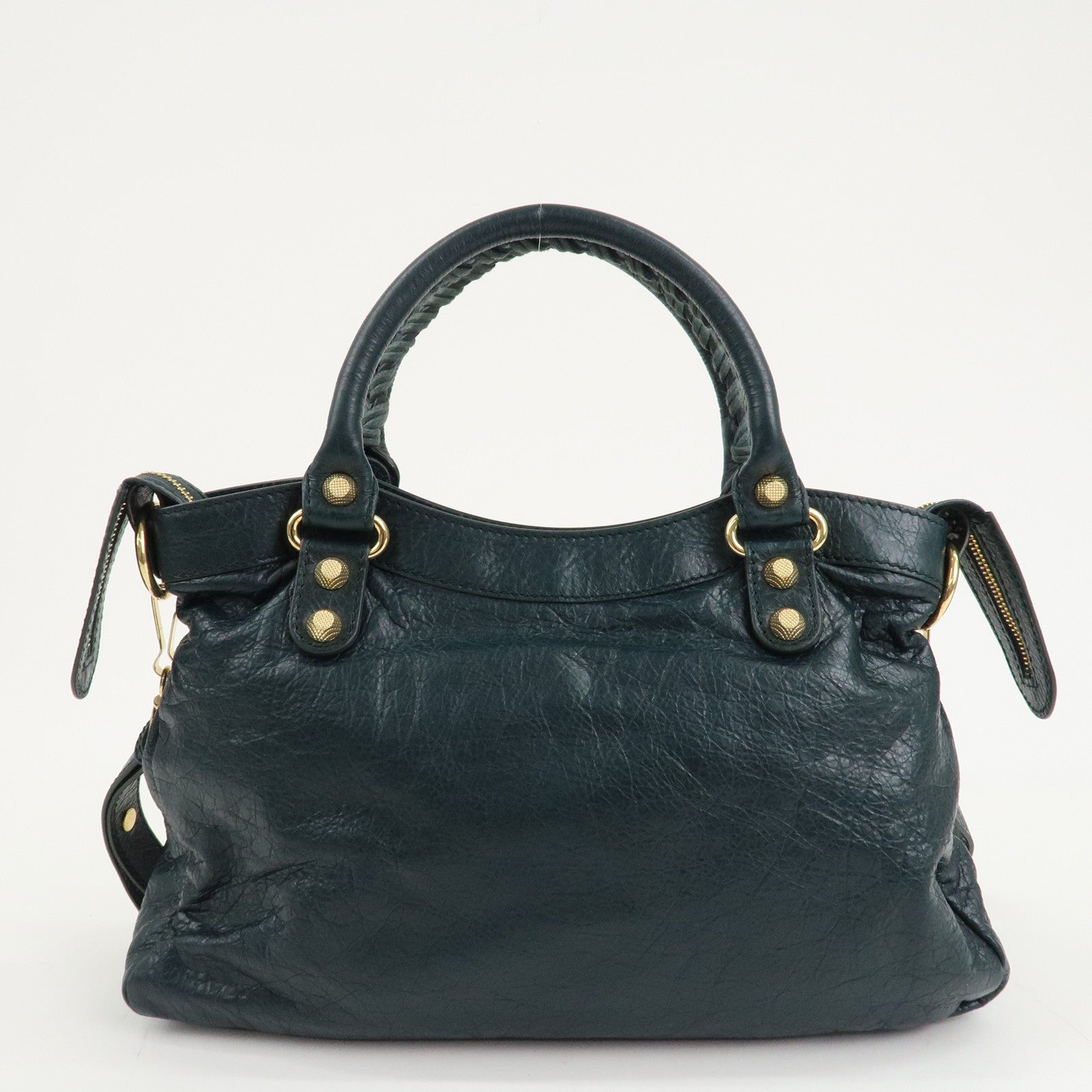 BALENCIAGA Giant Town Leather 2WAY Hand Bag Dark Green 285434