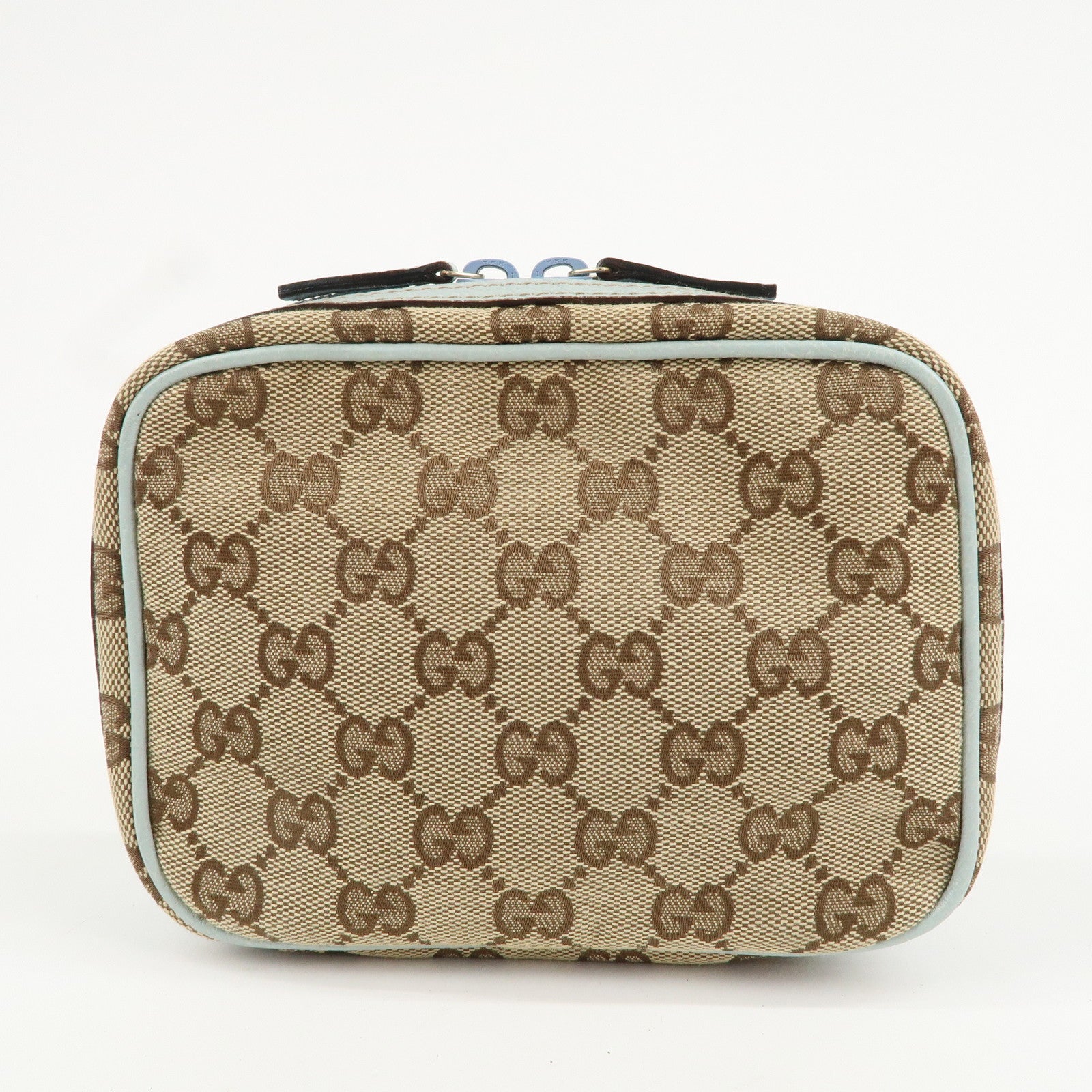 GUCCI GG Canvas Leather Pouch Cosmetic Pouch Light Blue 153129