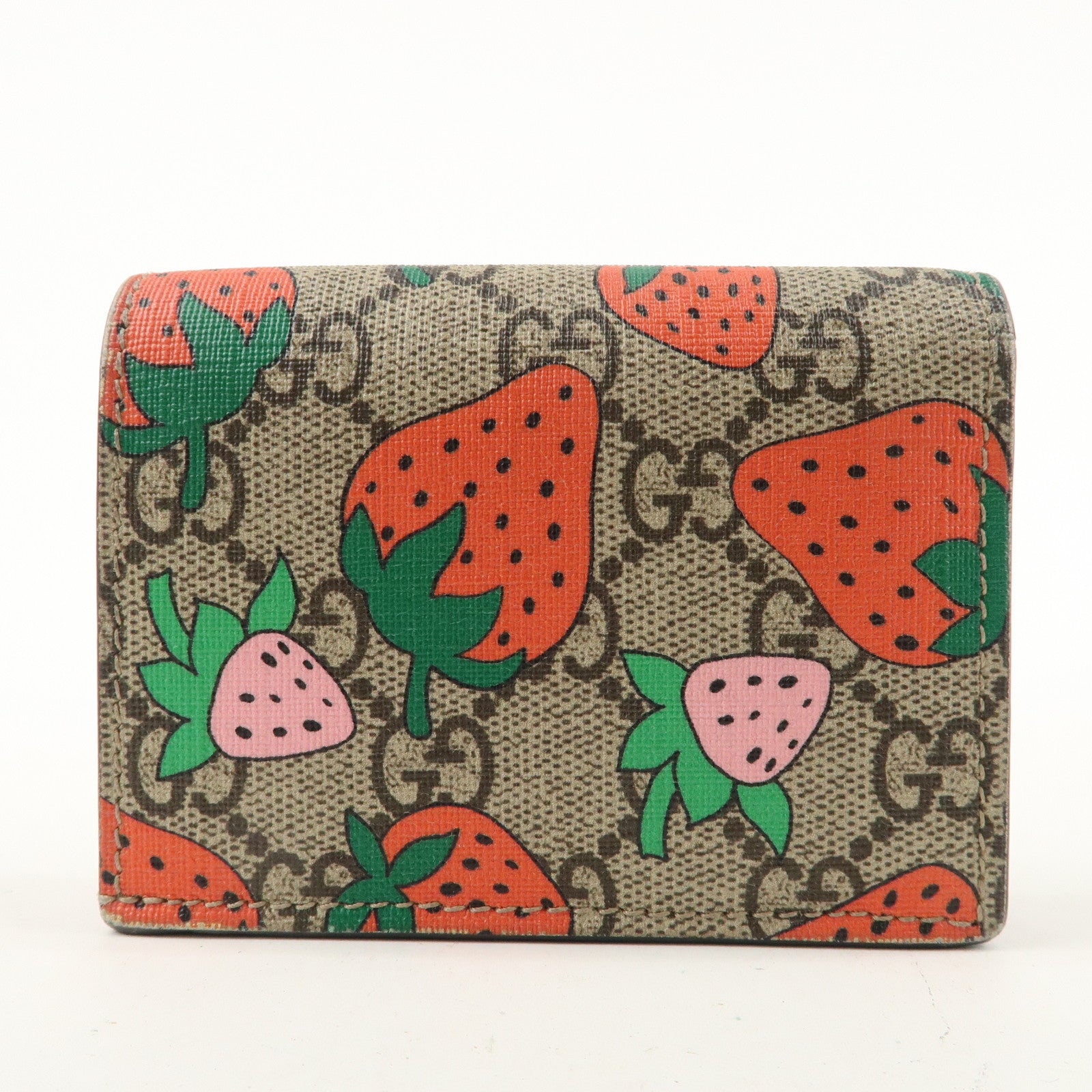 GUCCI GG Supreme Leather Strawberry Print Bi-fold Wallet 573839