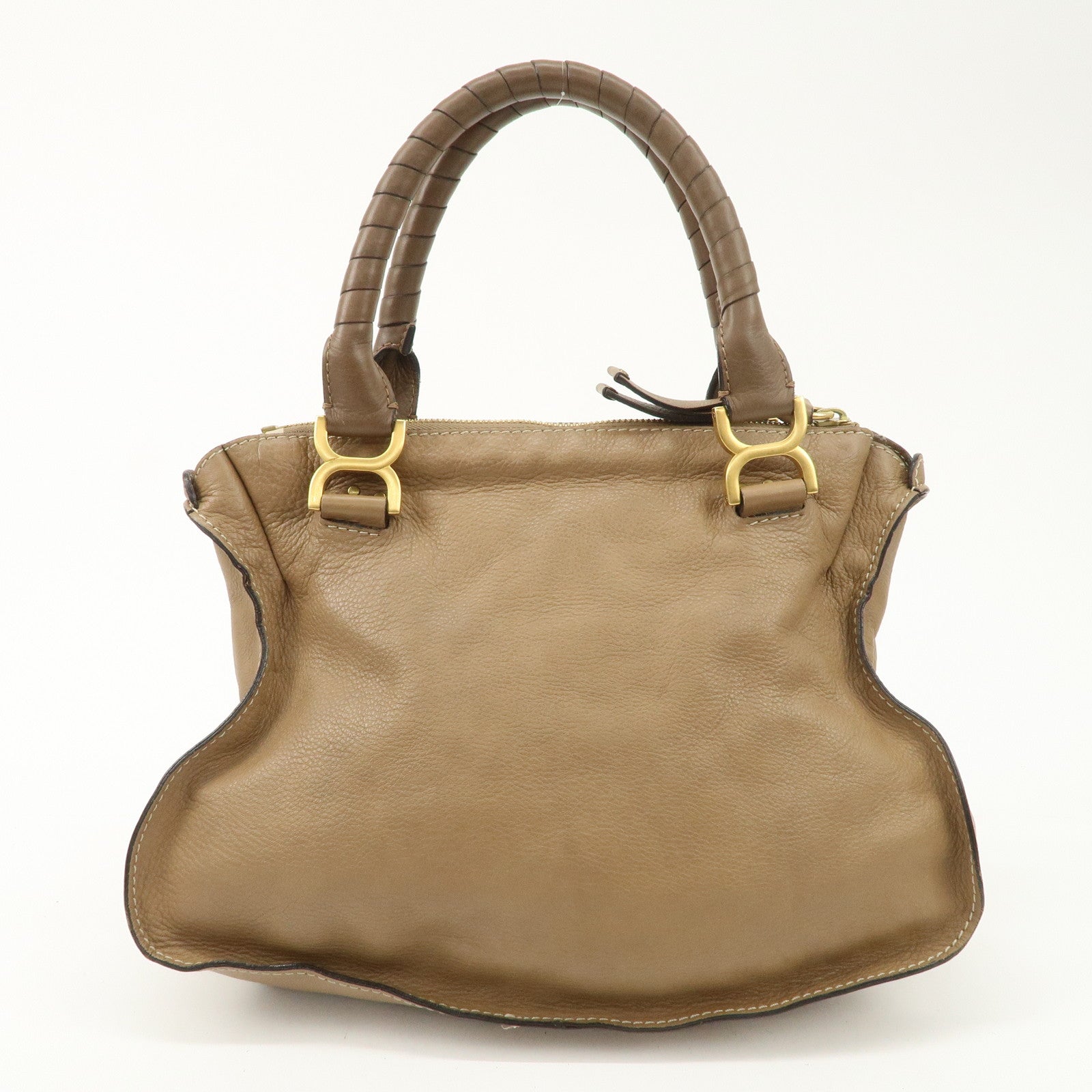 Chloe Marcie Leather Tote Bag Hand Bag Shoulder Bag Beige Used