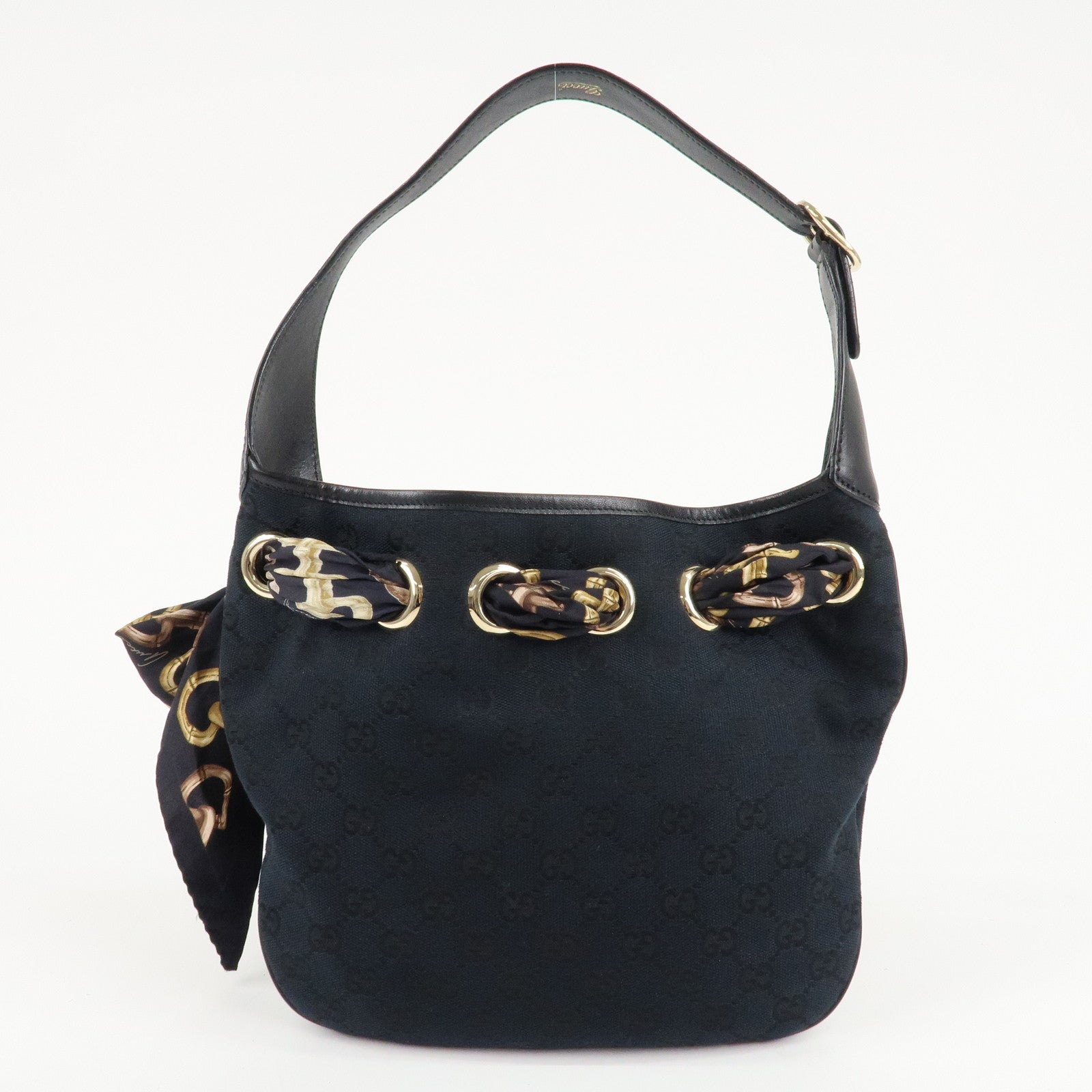 GUCCI GG Canvas Leather Scarf Shoulder Bag 155562 Black