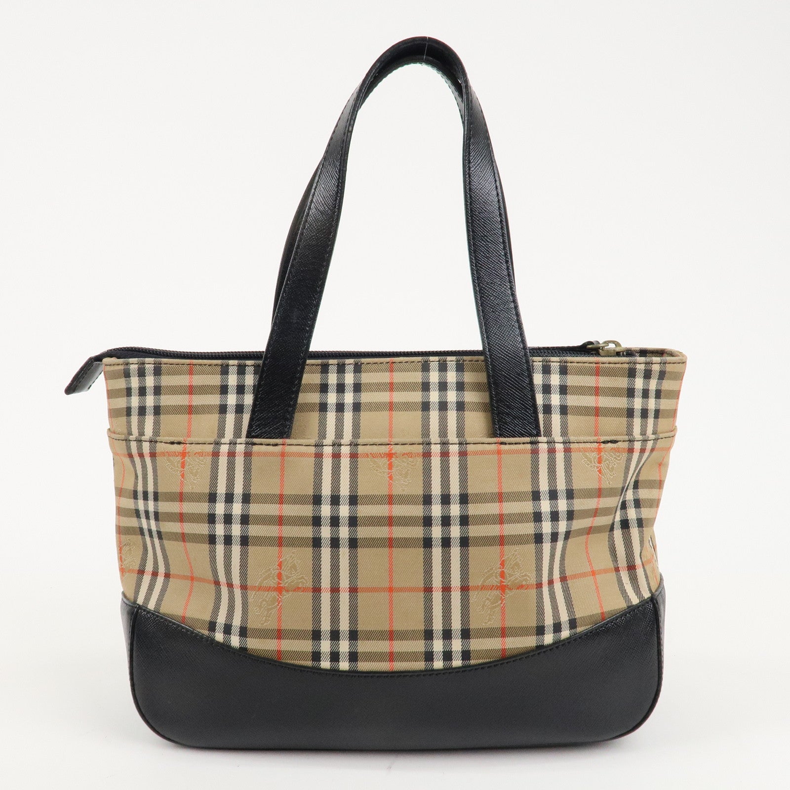 BURBERRY Canvas Leather Nova Plaid Hand Bag Beige Black