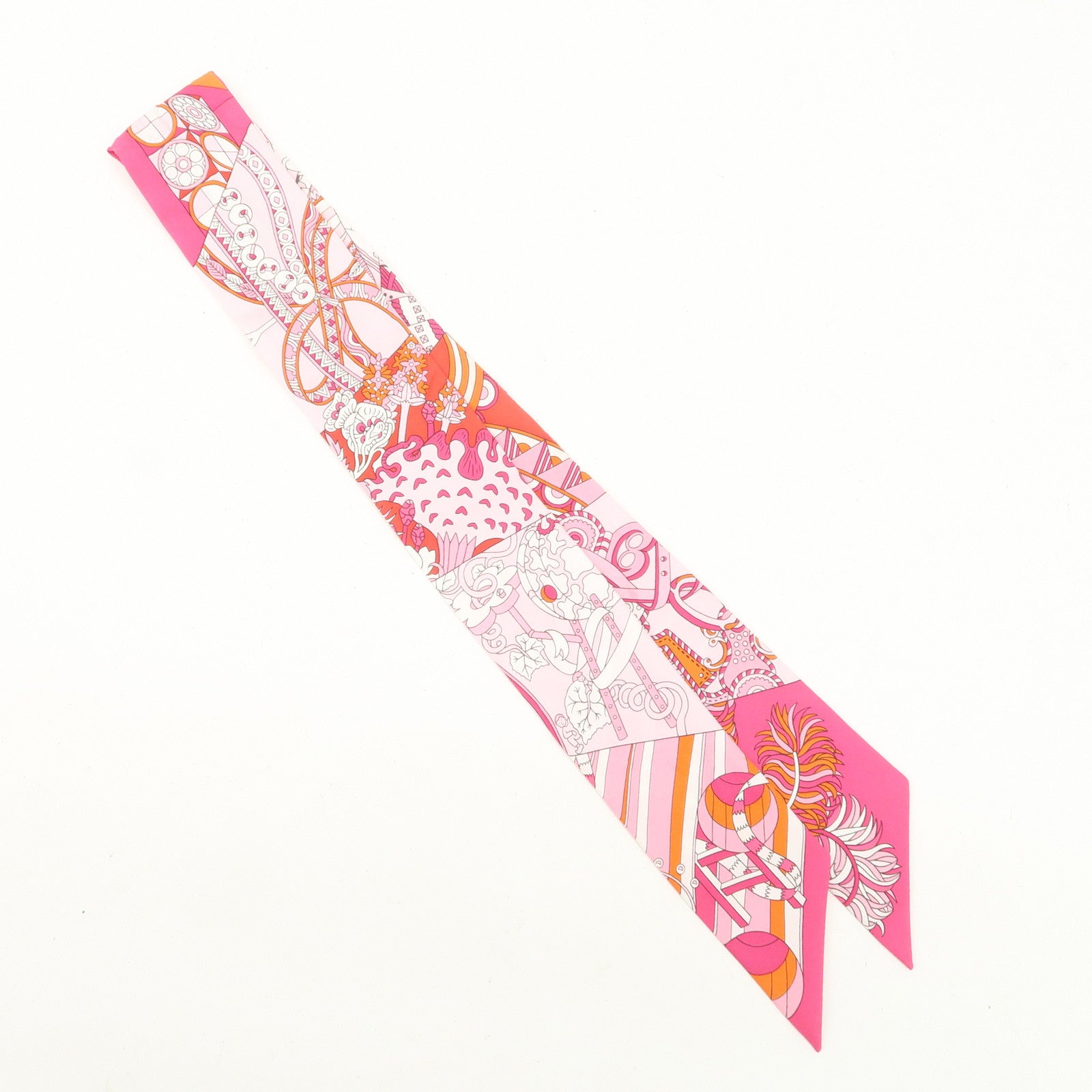 HERMES Silk 100% Twilly Scarf De l'Ombrelle aux Duels Pink Used