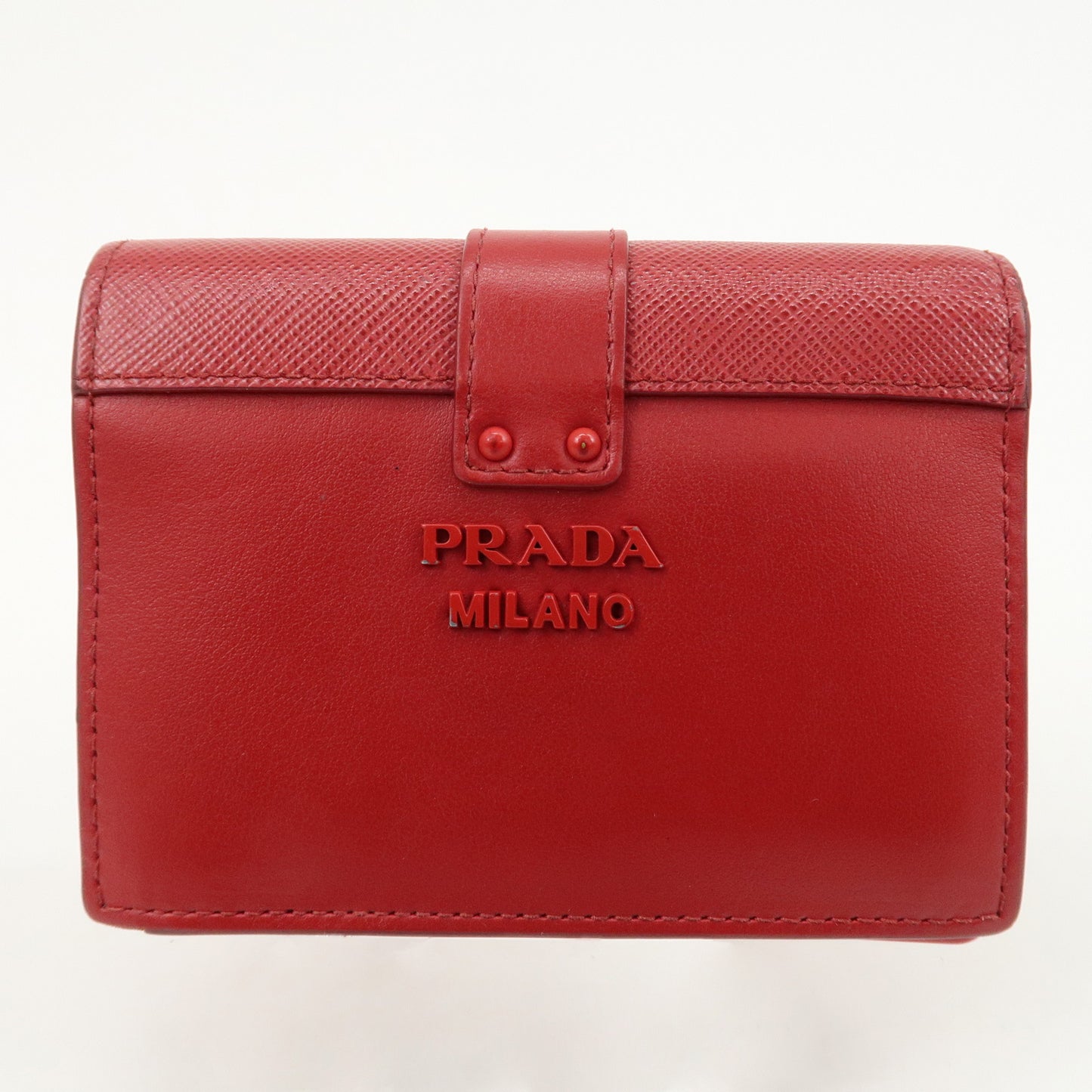 PRADA Logo Saffiano Leather Wallet Trunk Motif Heart Red 1MV204