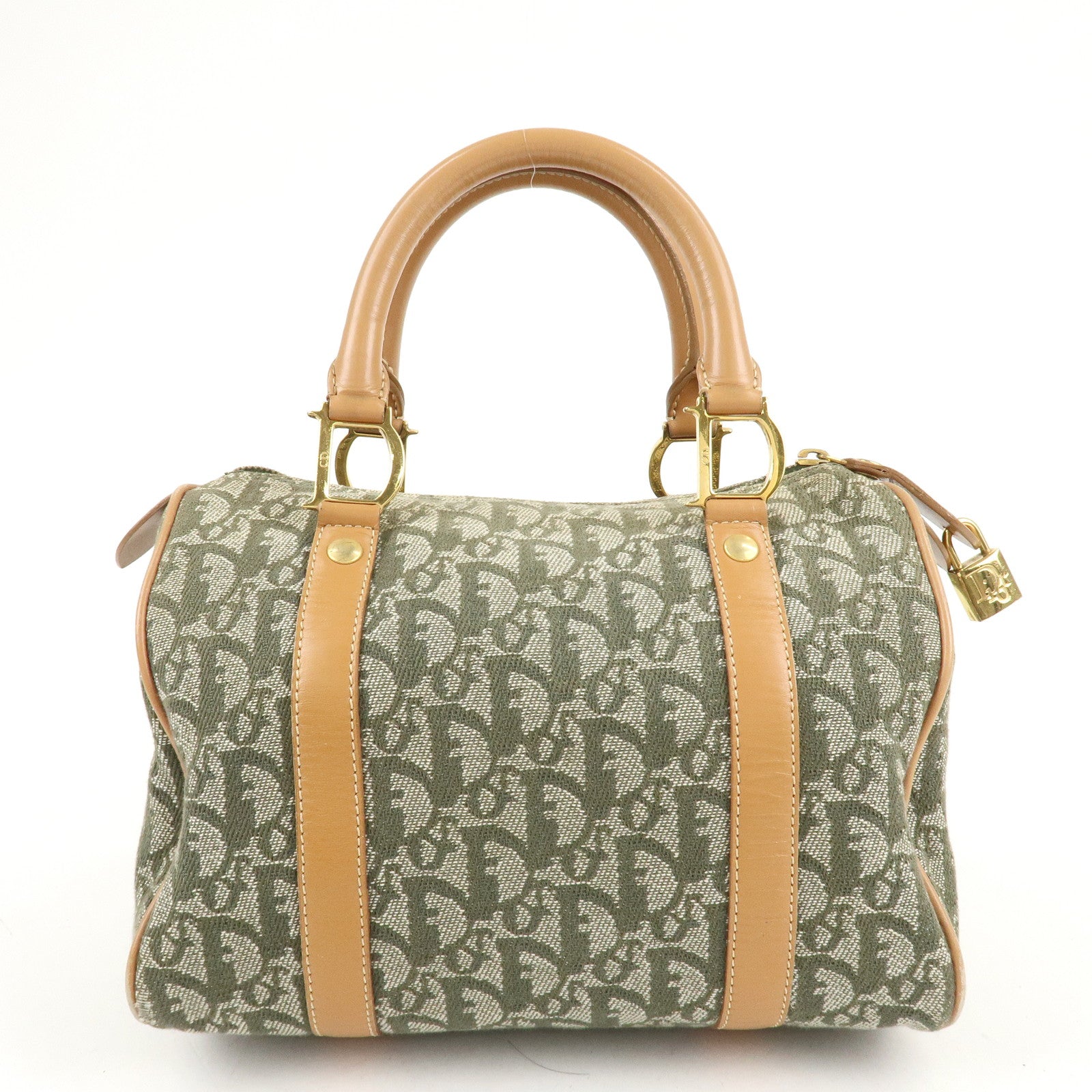 Christian Dior Trotter Canvas Leathr Mini Boston Bag Green