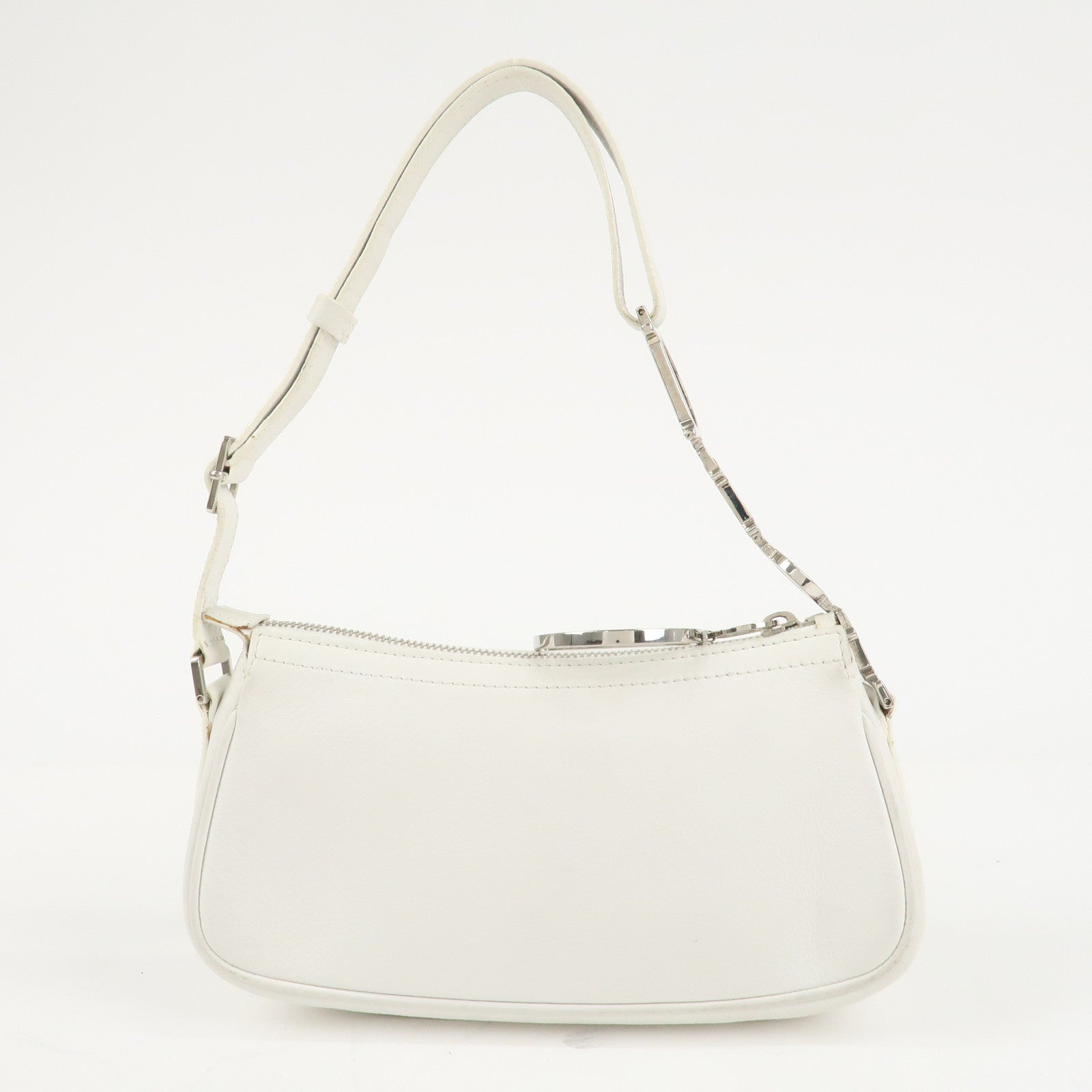 Christian Dior Canvas Leather Logo Charm Hand Bag White