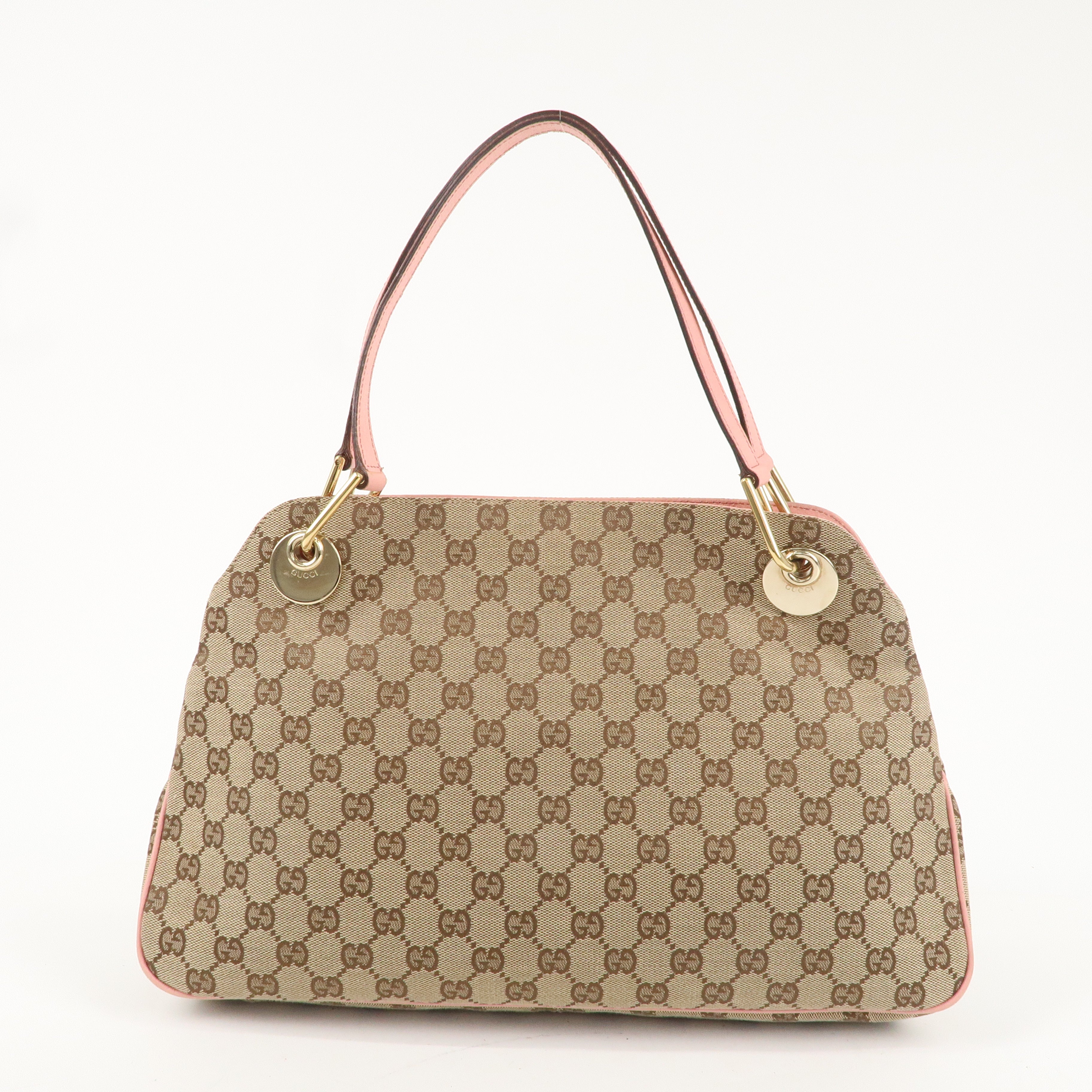 GUCCI GG Canvas Leather Tote Bag Hand Bag Beige Pink 121023