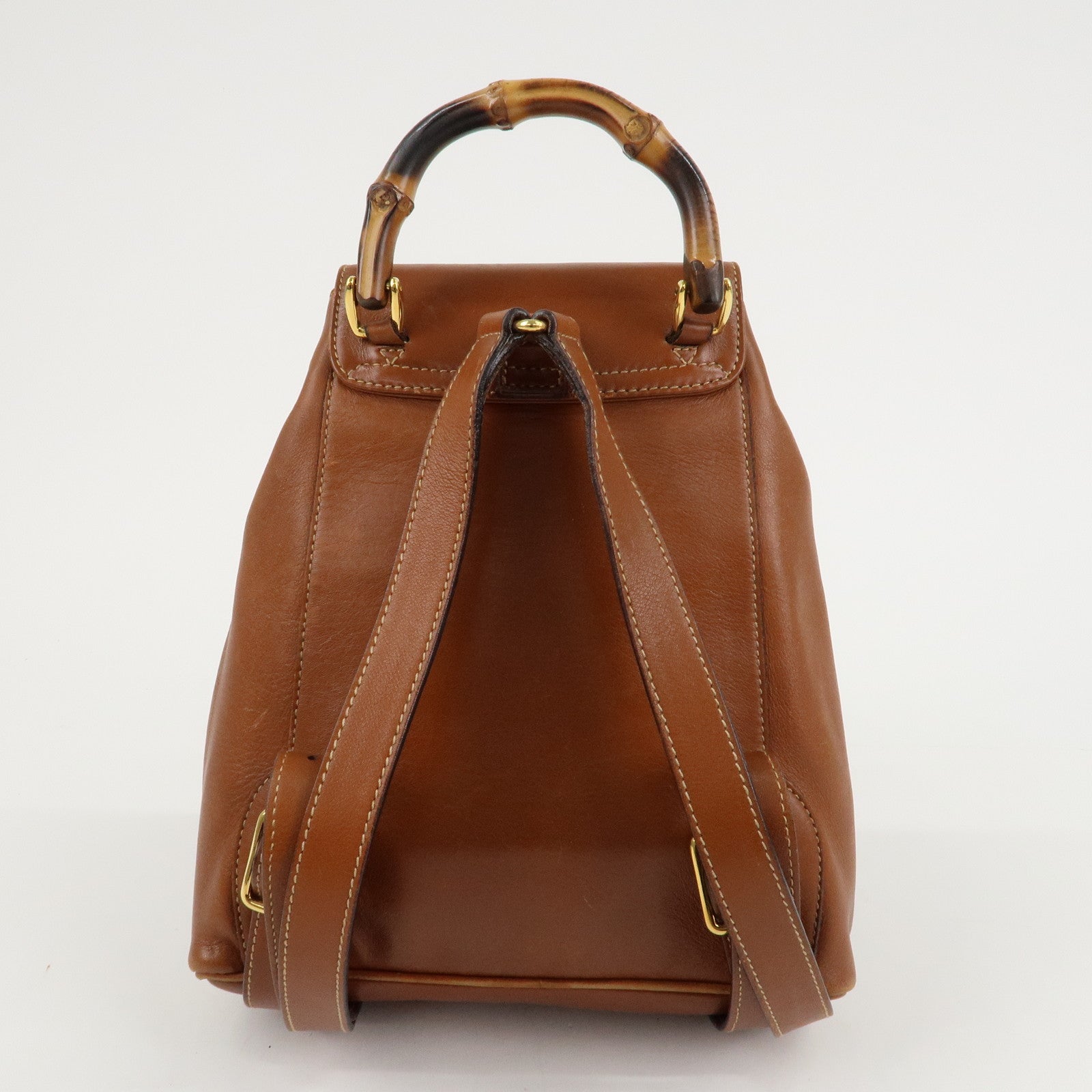 GUCCI Bamboo Leather Backpack Rucksack Bag Brown 003.1705