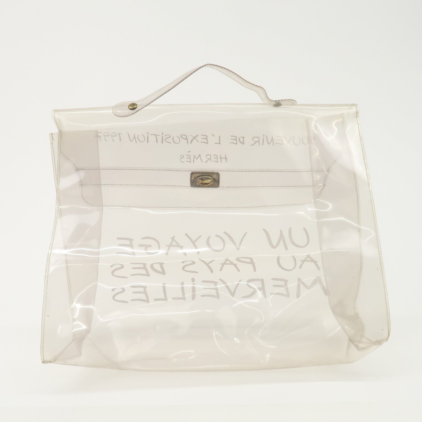 HERMES Vinyl Kelly Hand Bag Clear Transparet Gold Hardware