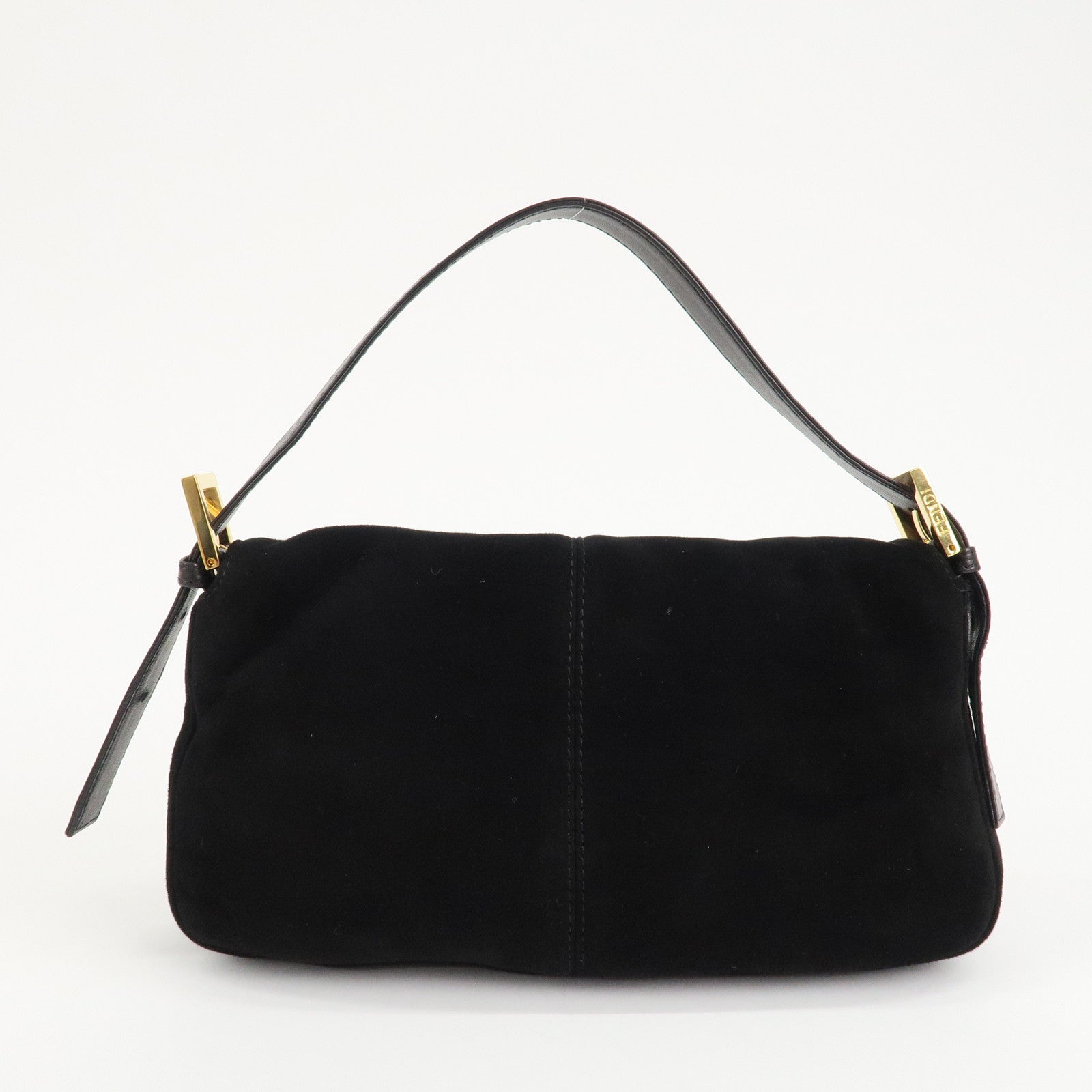 FENDI Mamma Baguette Suede Leather Shoulder Bag Black 26424