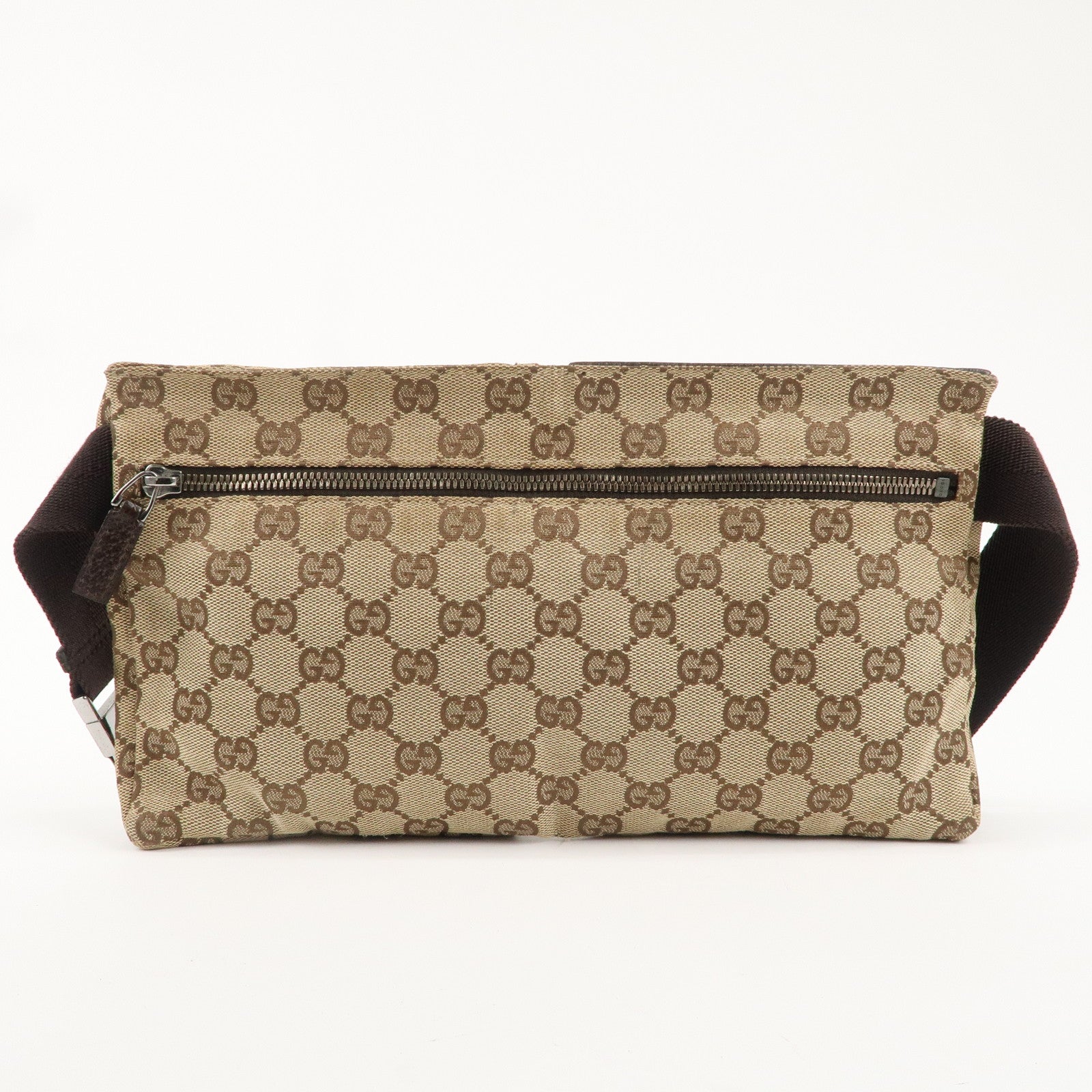 GUCCI GG Canvas Leather Waist Bag Waist Pouch Beige Brown 28566