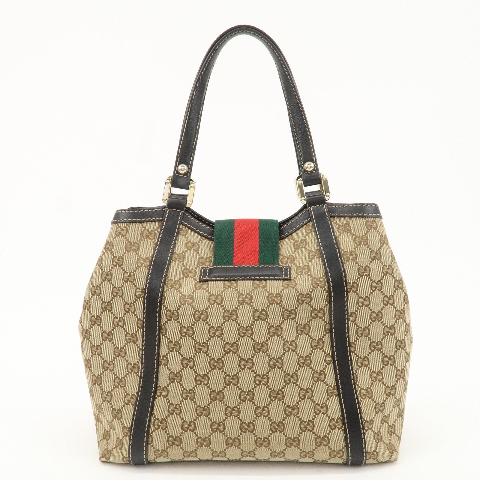 GUCCI Sherry GG Canvas Leather Tote Bag Beige Brown 233607 Used