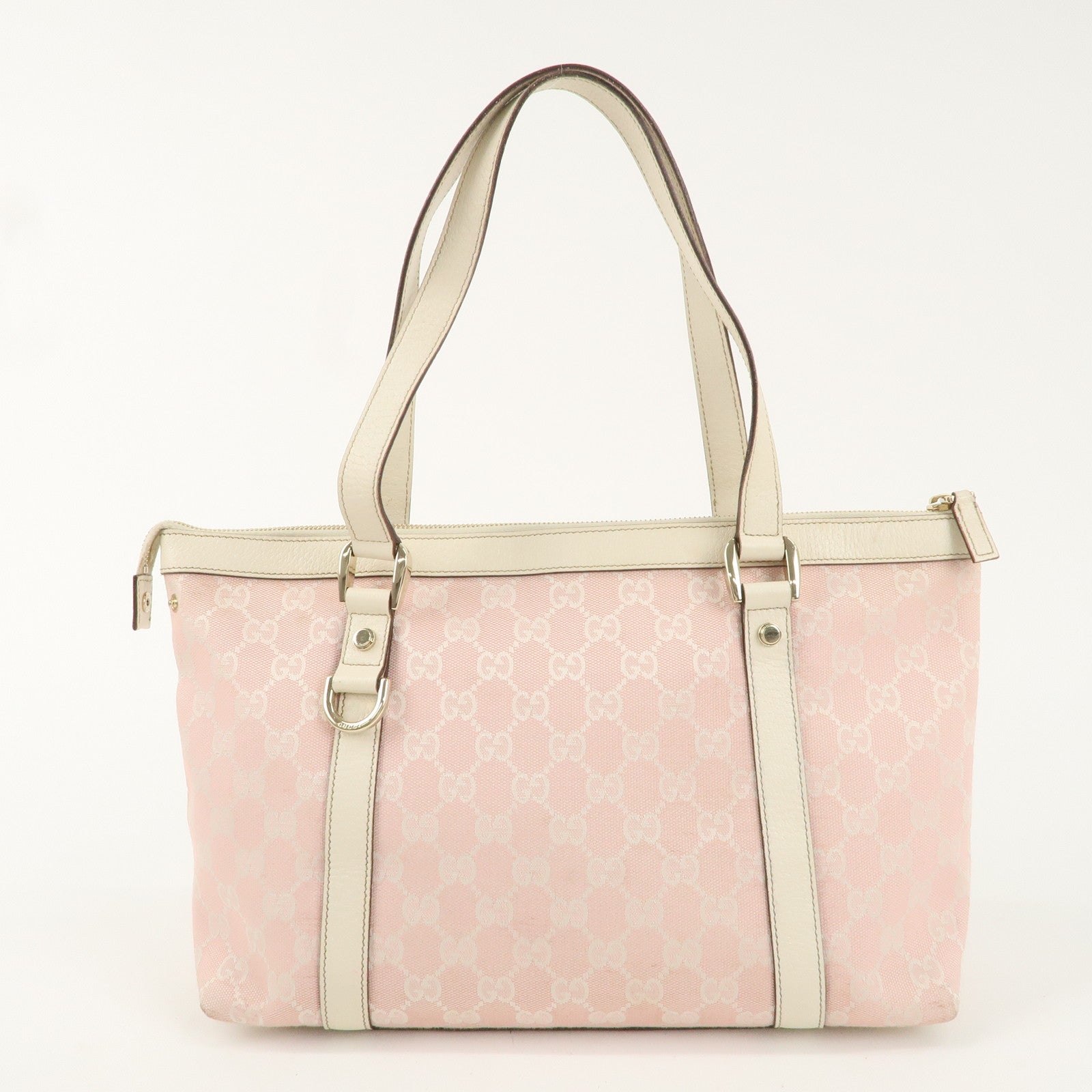 GUCCI Abbey GG Canvas Leather Tote Bag Pink Ivory 141470