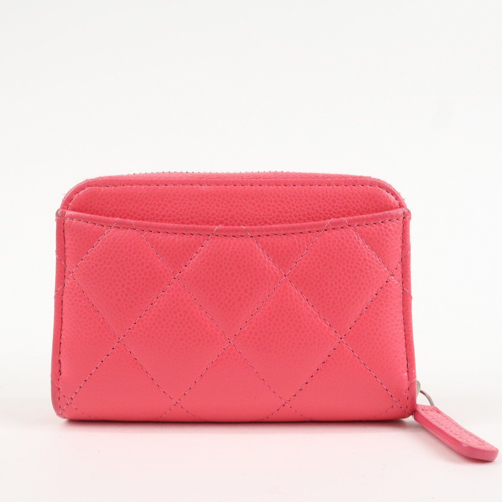 CHANEL Matelasse Lamb Skin Zip Around Coin Case Pink A69271 Used