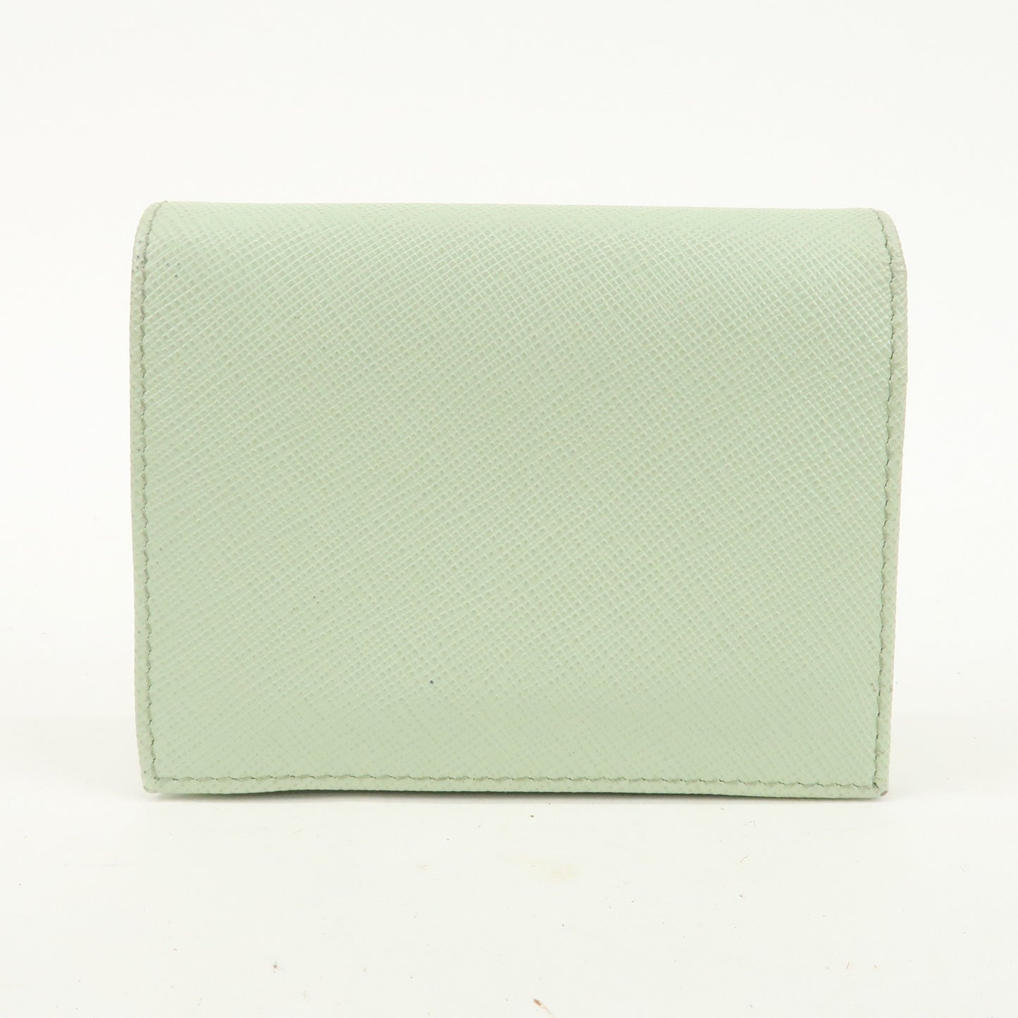 PRADA Logo Saffiano Leather Bi-Fold Small Wallet Light Green