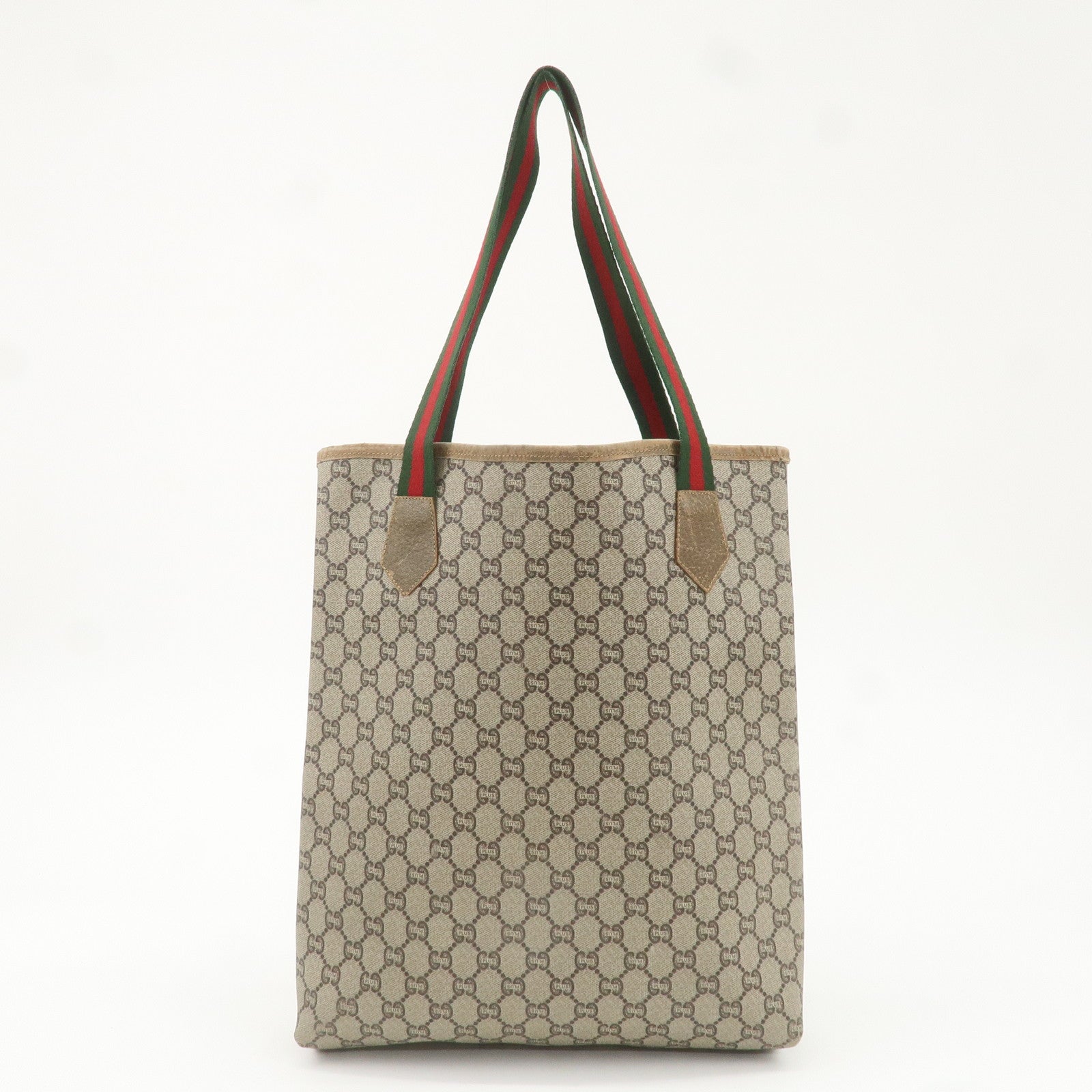 GUCCI Old Gucci Sherry GG Plus Leather Tote Bag Beige Brown