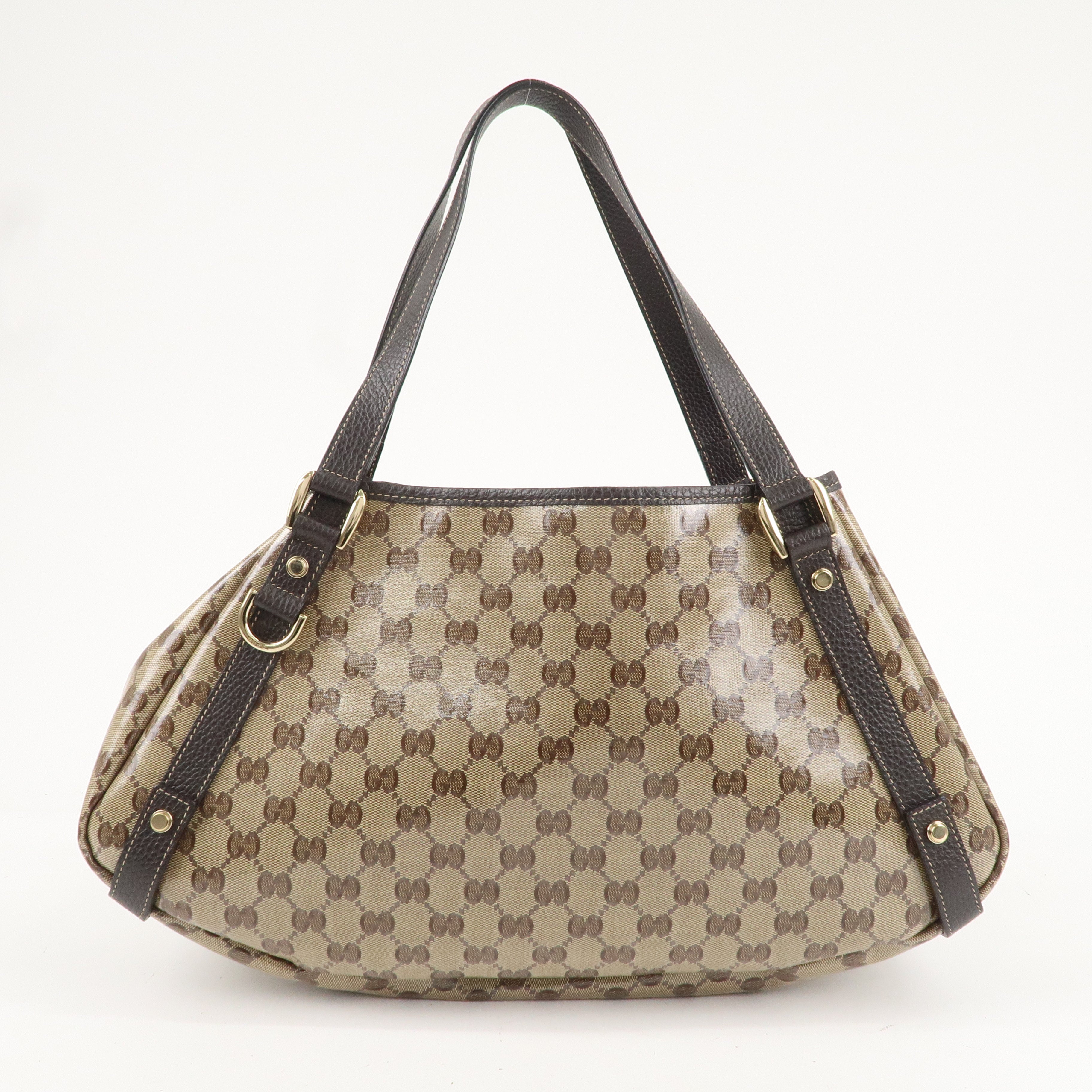 GUCCI Abbey GG Crystal Leather Tote Bag Beige Brown 293578