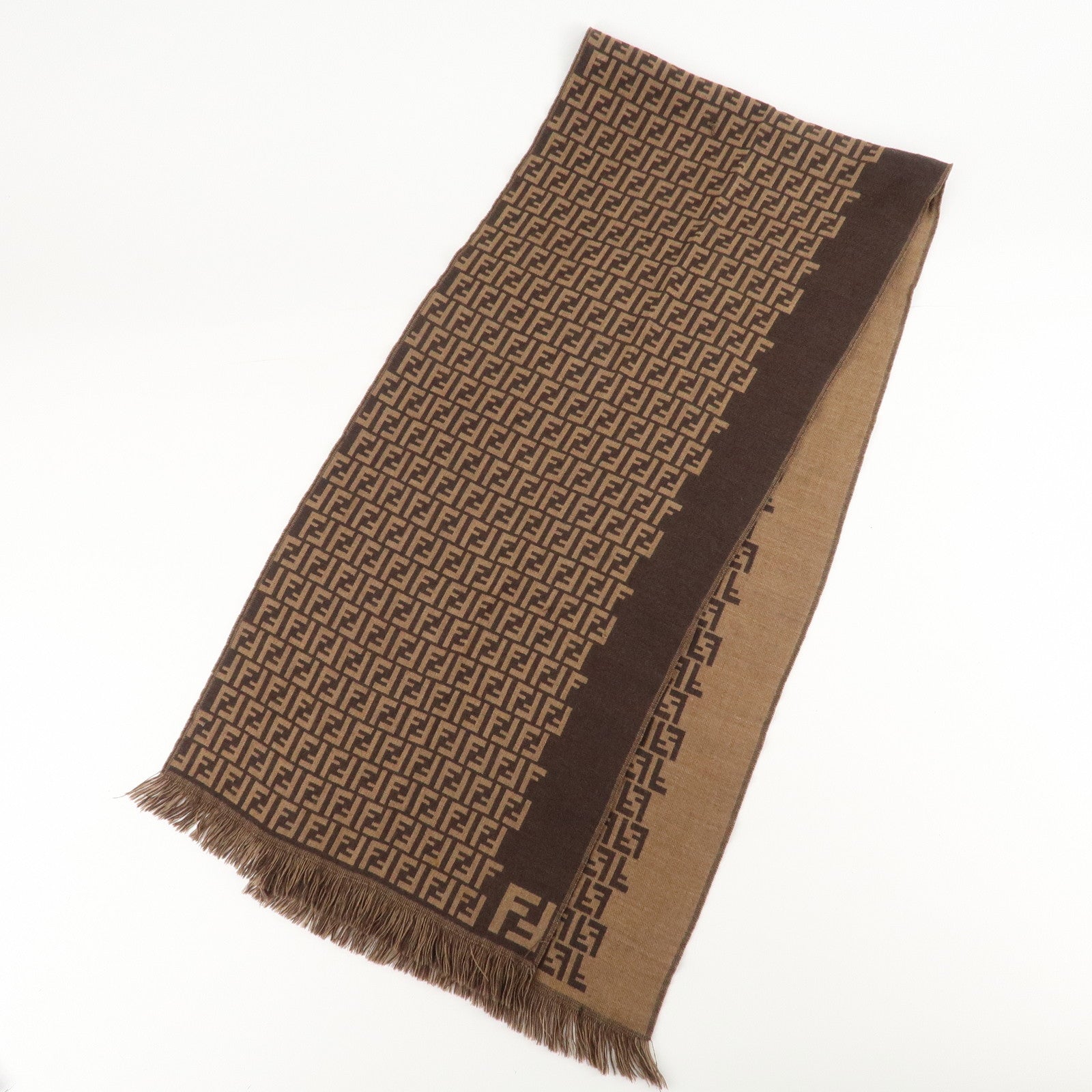 FENDI Zucchino Wool 100% Scarf Brown Black