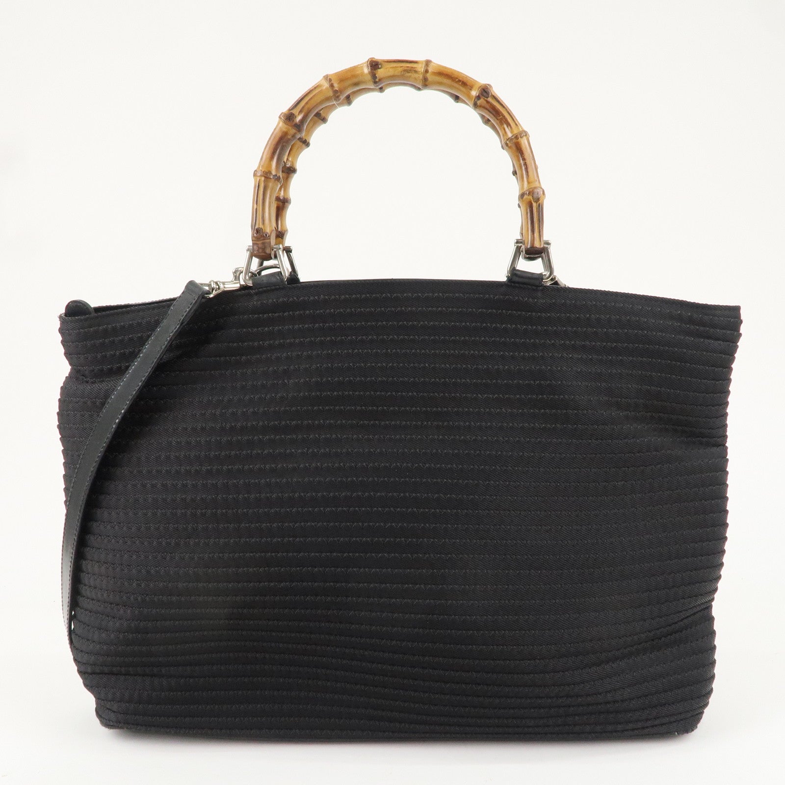 GUCCI Bamboo Nylon Leather 2WAY Bag Black 002.2058