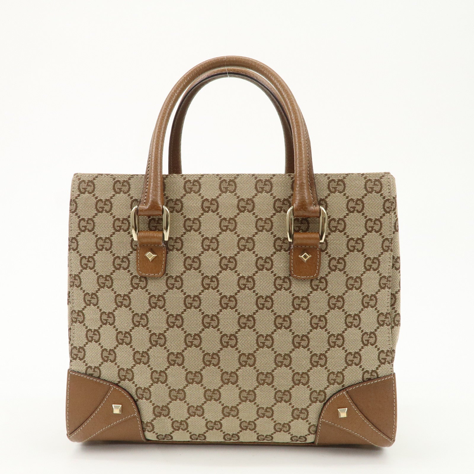 GUCCI GG Canvas Leather Tote Bag Hand Bag Beige Brown 120895