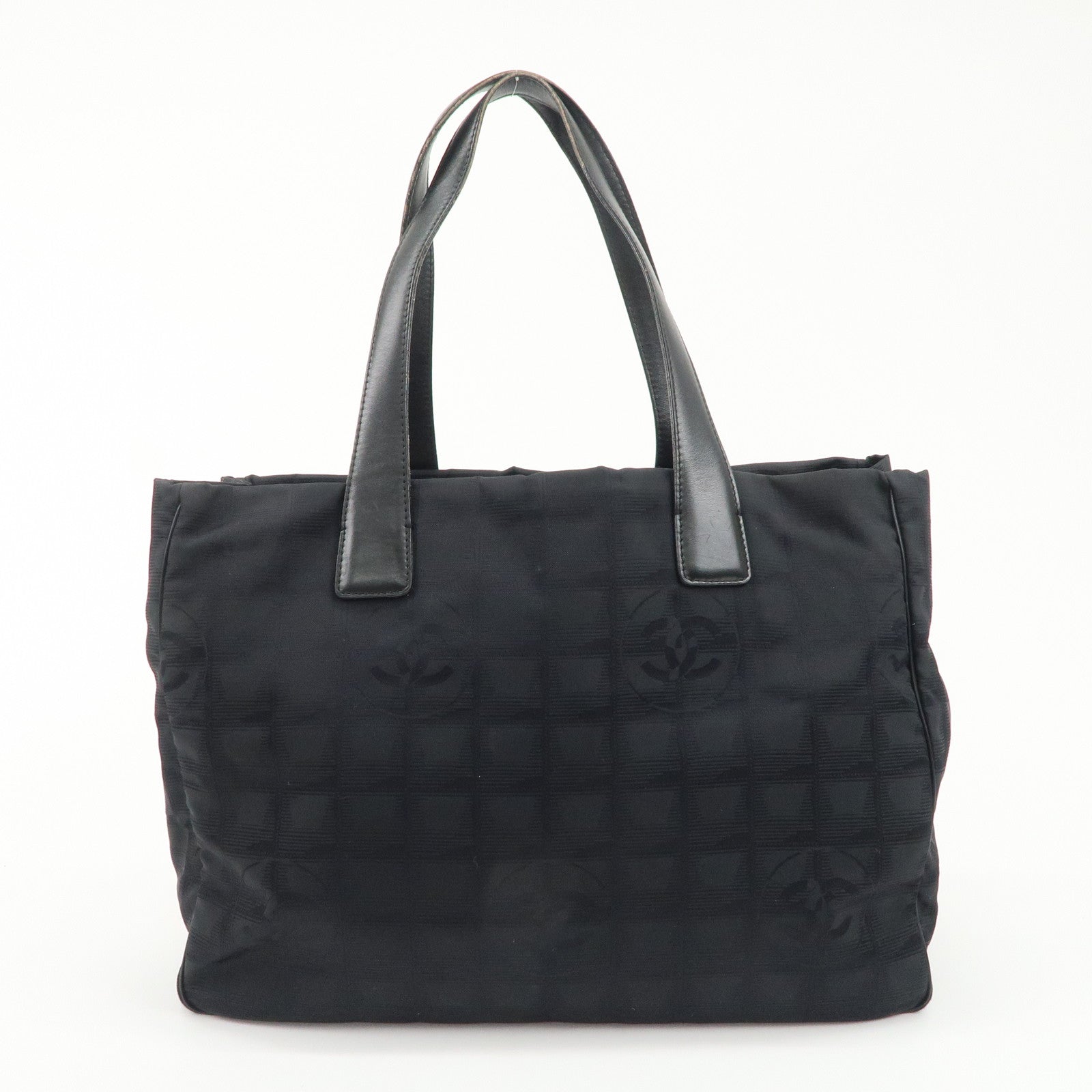 CHANEL New Travel Line Nylon Jacquard Leather Tote Bag A15991 Used