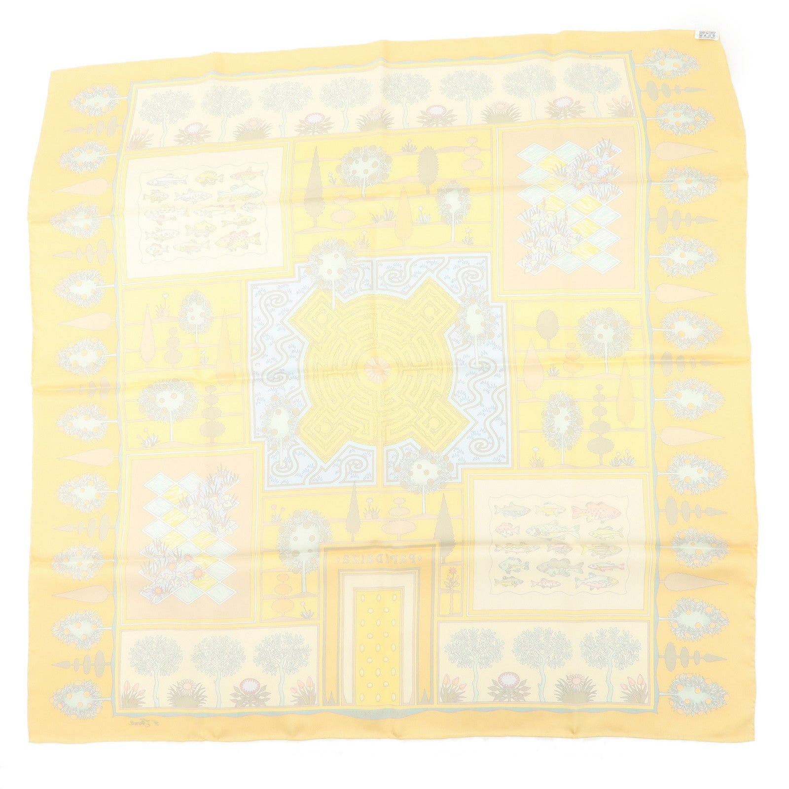 HERMES Carre 90 Silk 100%  Scarf  Paridaiza Yellow Blue Used