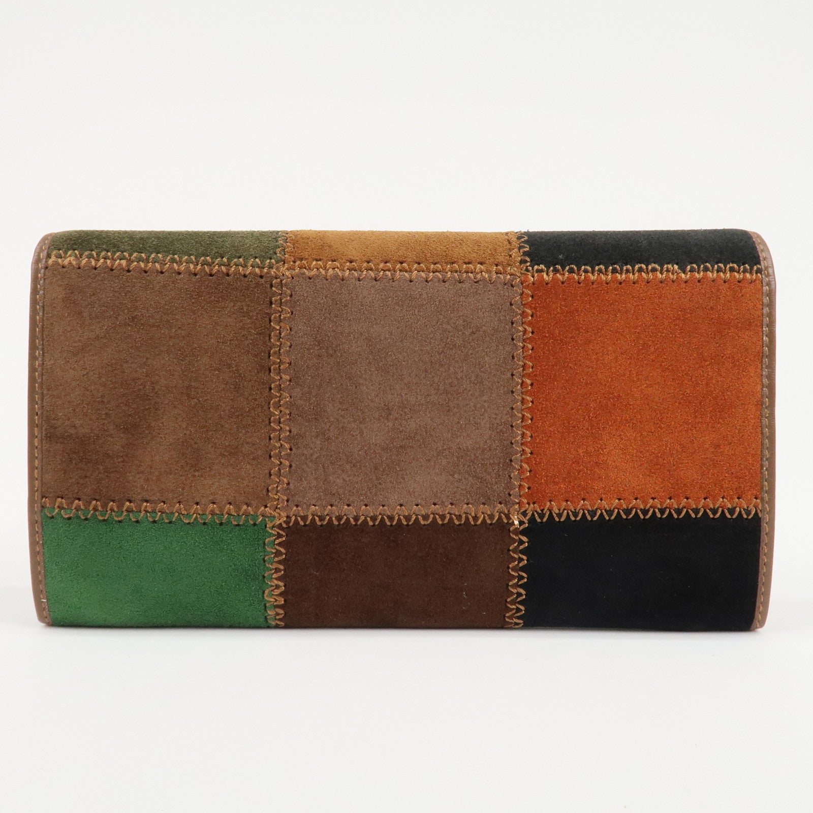 CELINE Suede Leather Patchwork Bifold Wallet Multi Color Used