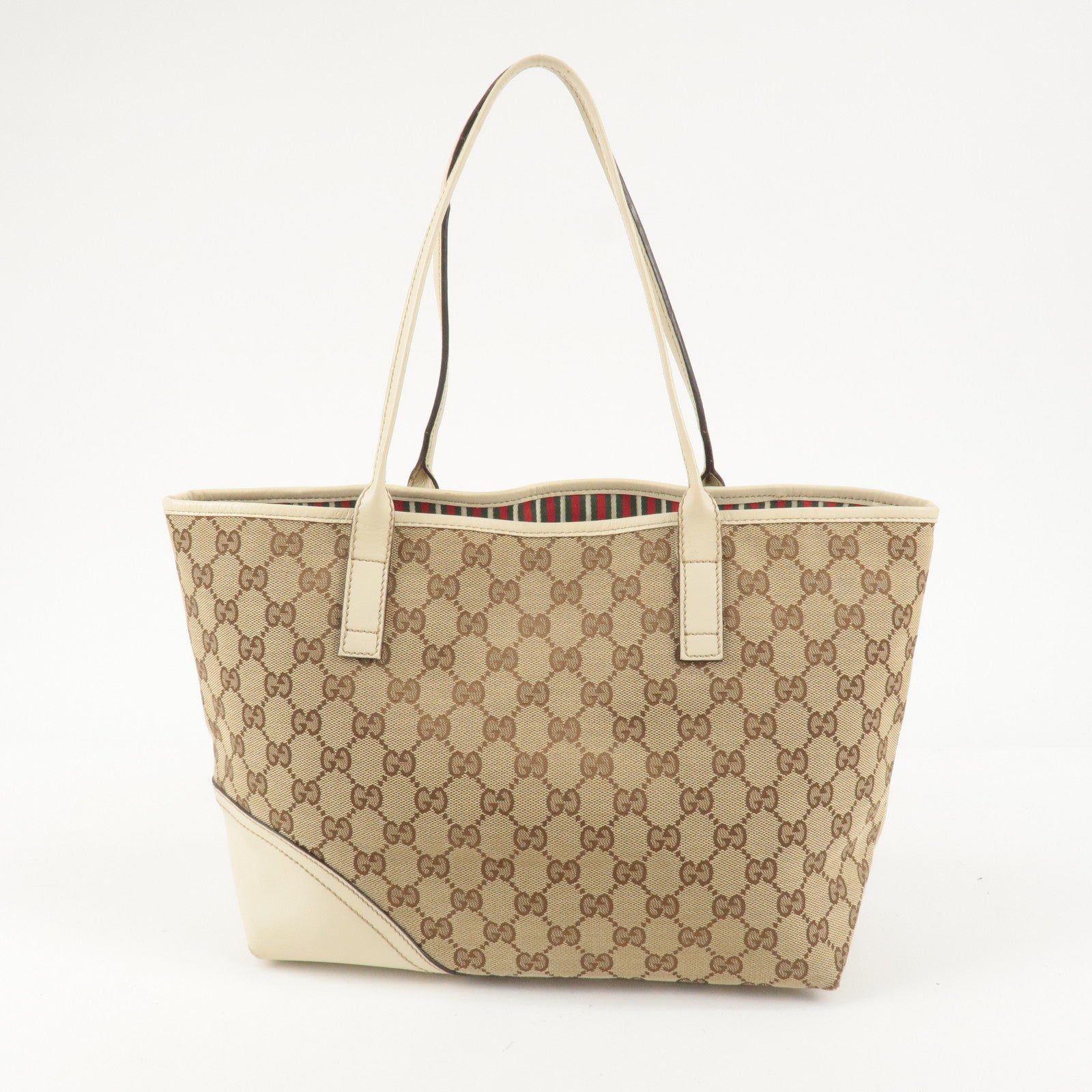 GUCCI Abbey GG Canvas Leather Tote Bag Hand Bag Beige Ivory 169946