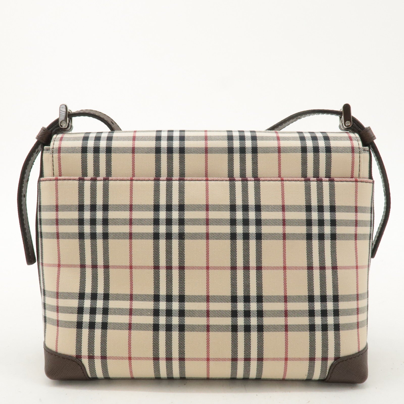 Burberry Nova Plaid Canvas Leather Shoulder Bag