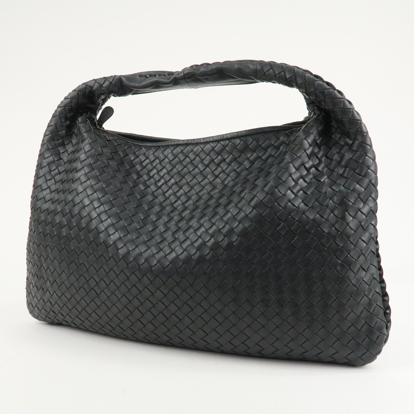 BOTTEGA VENETA Hobo Intrecciato Leather Shoulder Bag Black 115654