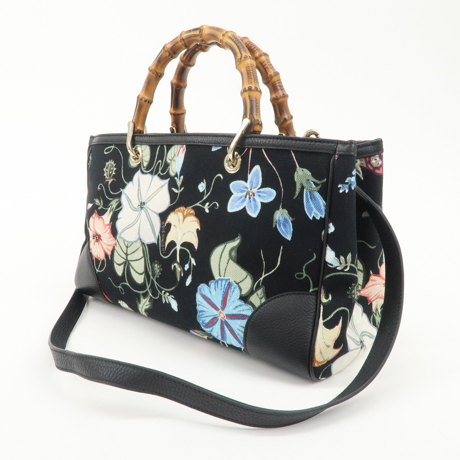 GUCCI Bamboo Leather Canvas 2Way Flora Print Chris Knight 323660 Used