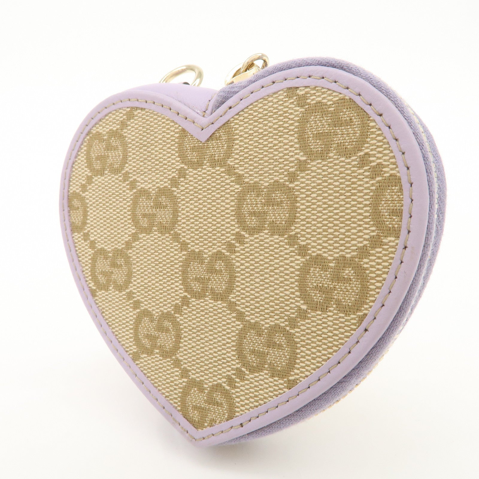 GUCCI GG Canvas Leather Heart Coin Purses Purple 152615