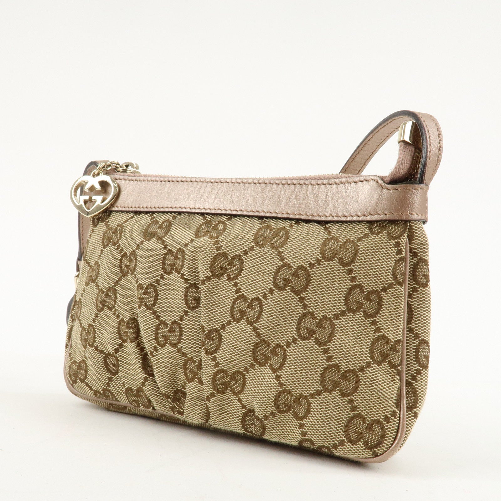 GUCCI Lovely GG Canvas Leather Shoulder Bag Beige Pink 256899 Used