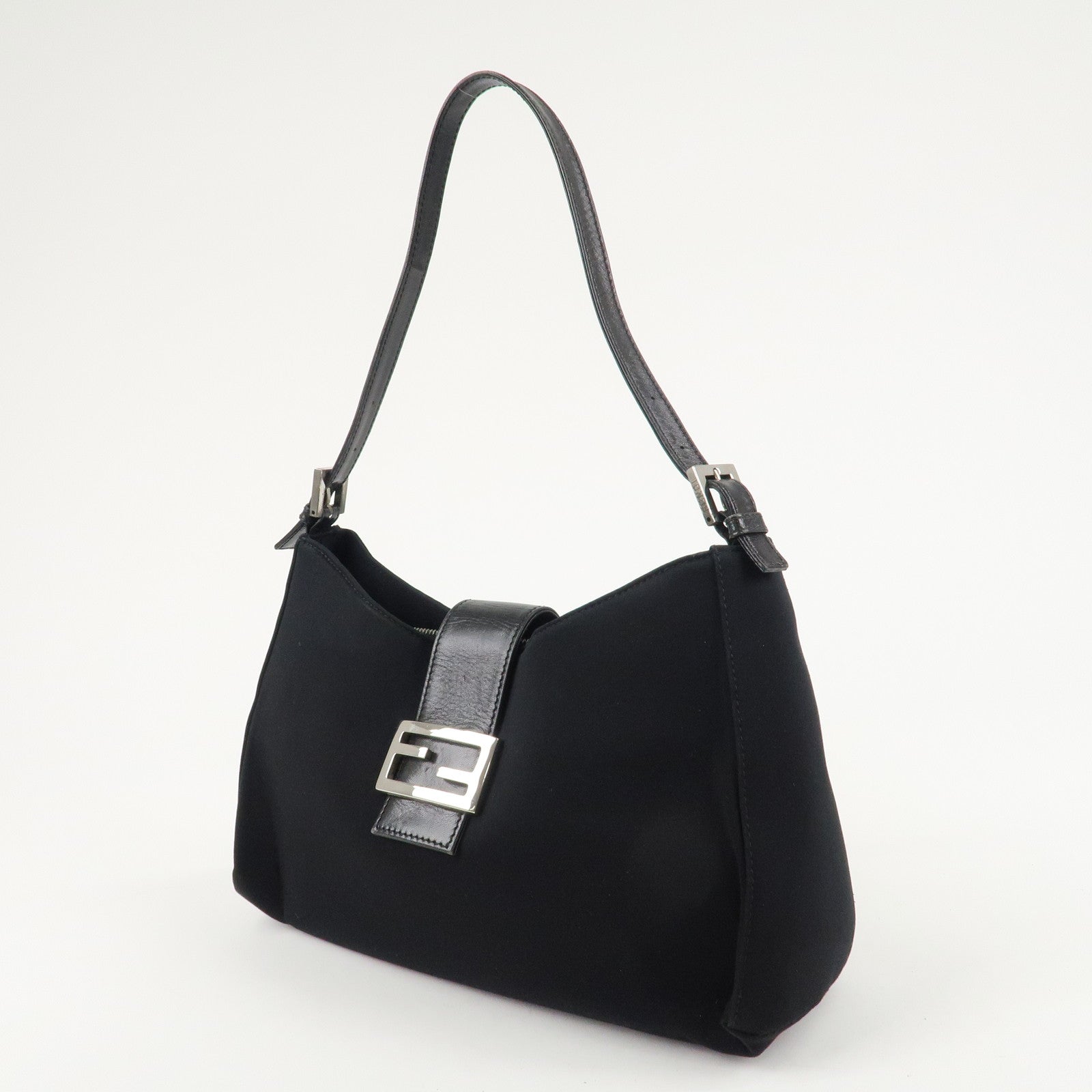 FENDI Urethane Leather Shoulder Bag Black Silver Hardware