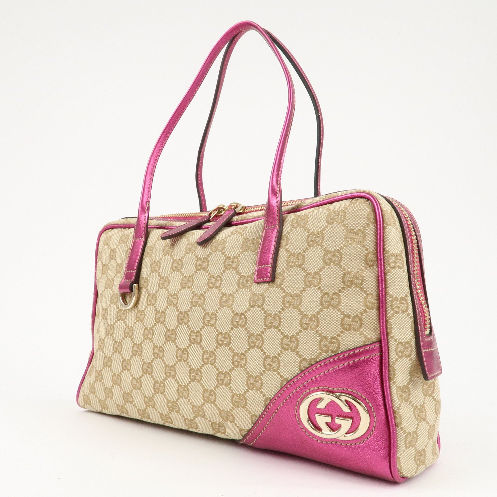 GUCCI  New Brit Abbey GG Canvas Leather Boston Bag 169971