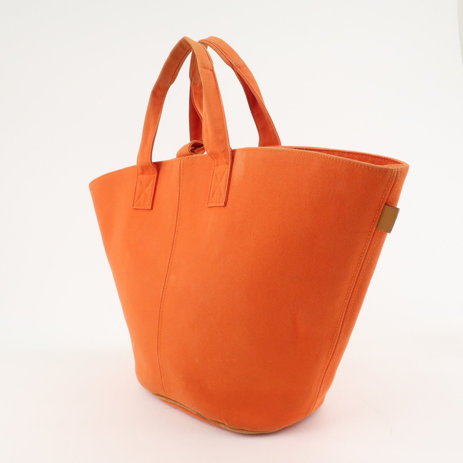 HERMES Canvas Leather Panied Plage PM Tote Bag Orange Used