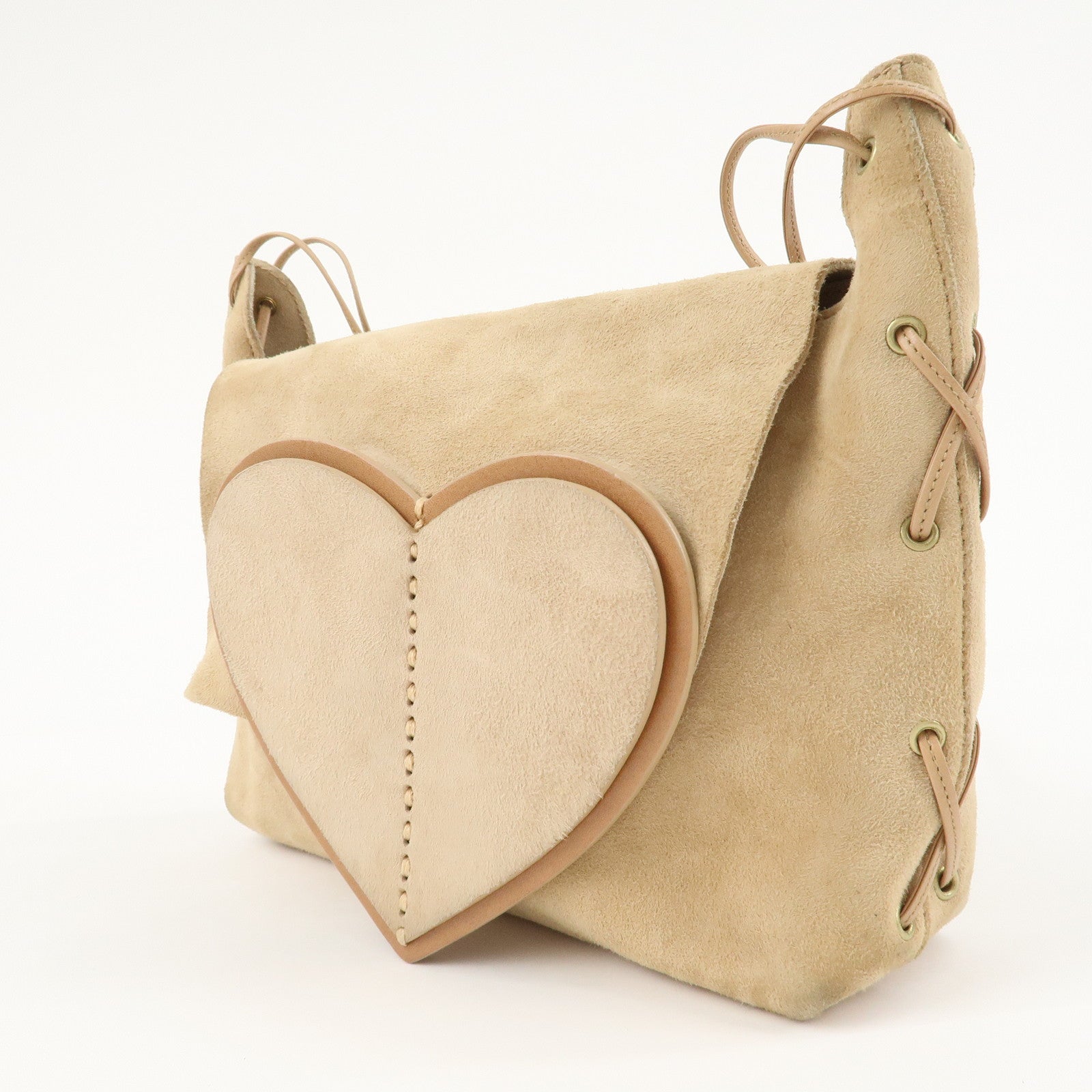 GUCCI Suede Leather Heart Shoulder Bag Beige 95107 Used