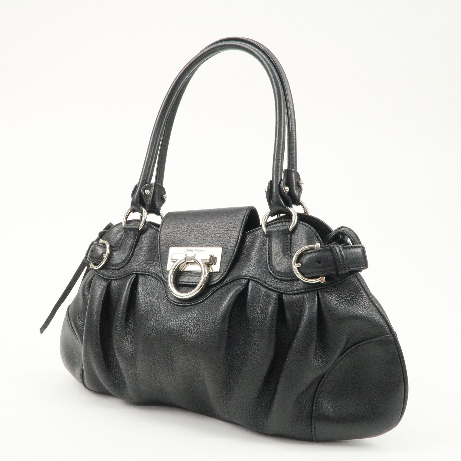 Ferragamo Gancini Leather Shoulder bag Hand Bag Black AU-21/6317 Used