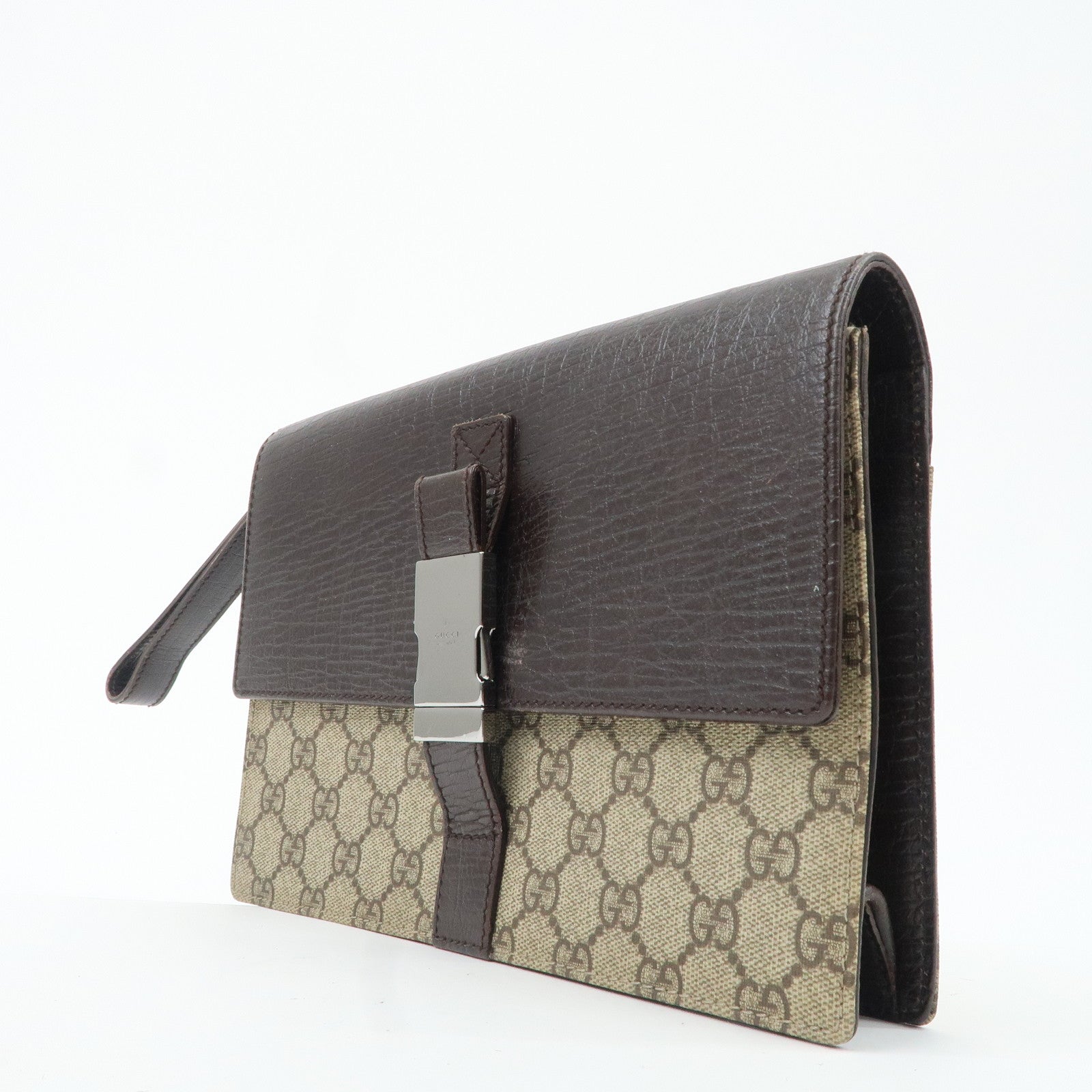 GUCCI Ophidia GG Supreme Leather Clutch Bag Beige Brown