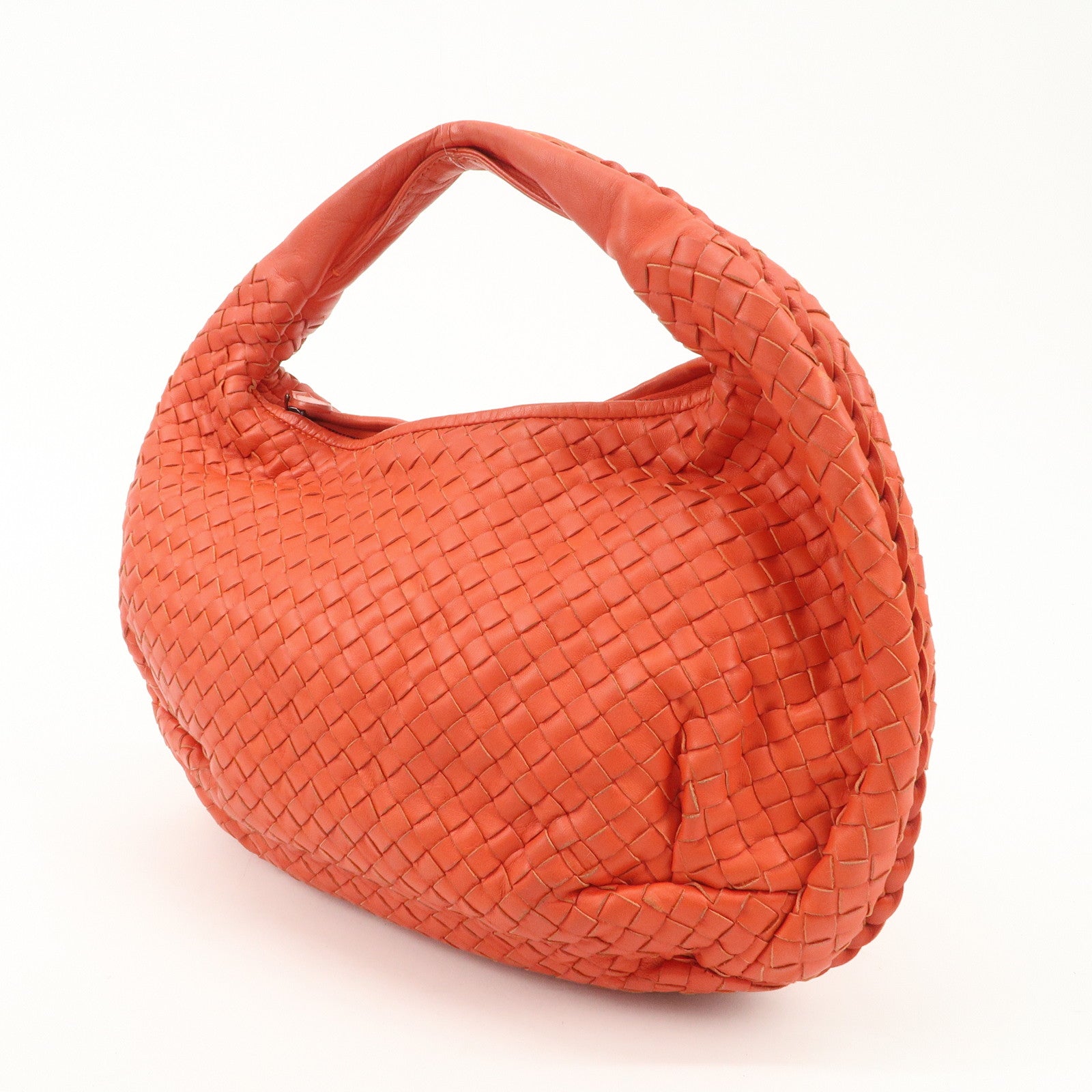 BOTTEGA VENETA Intrecciato Leather Shoulder Bag Orange 232499 Used