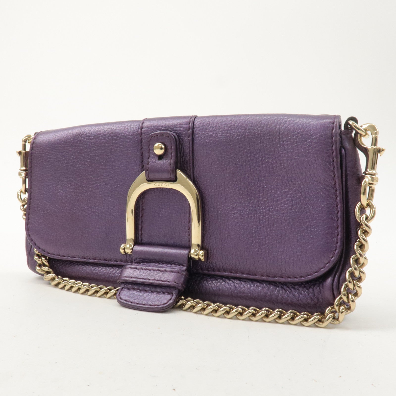 GUCCI Leather Chain Shoulder Bag Clutch Bag Purple 268748