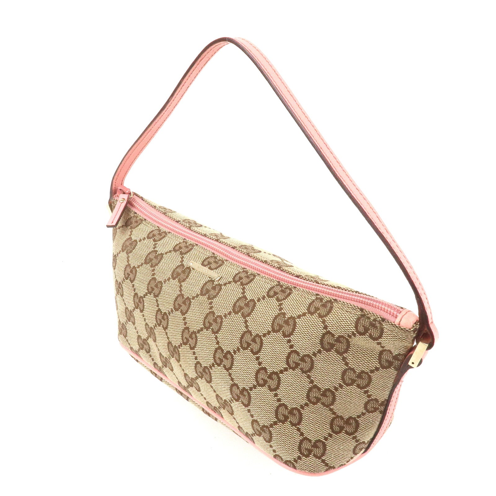 GUCCI GG Canvas Leather Pouch Beige Pink 7198