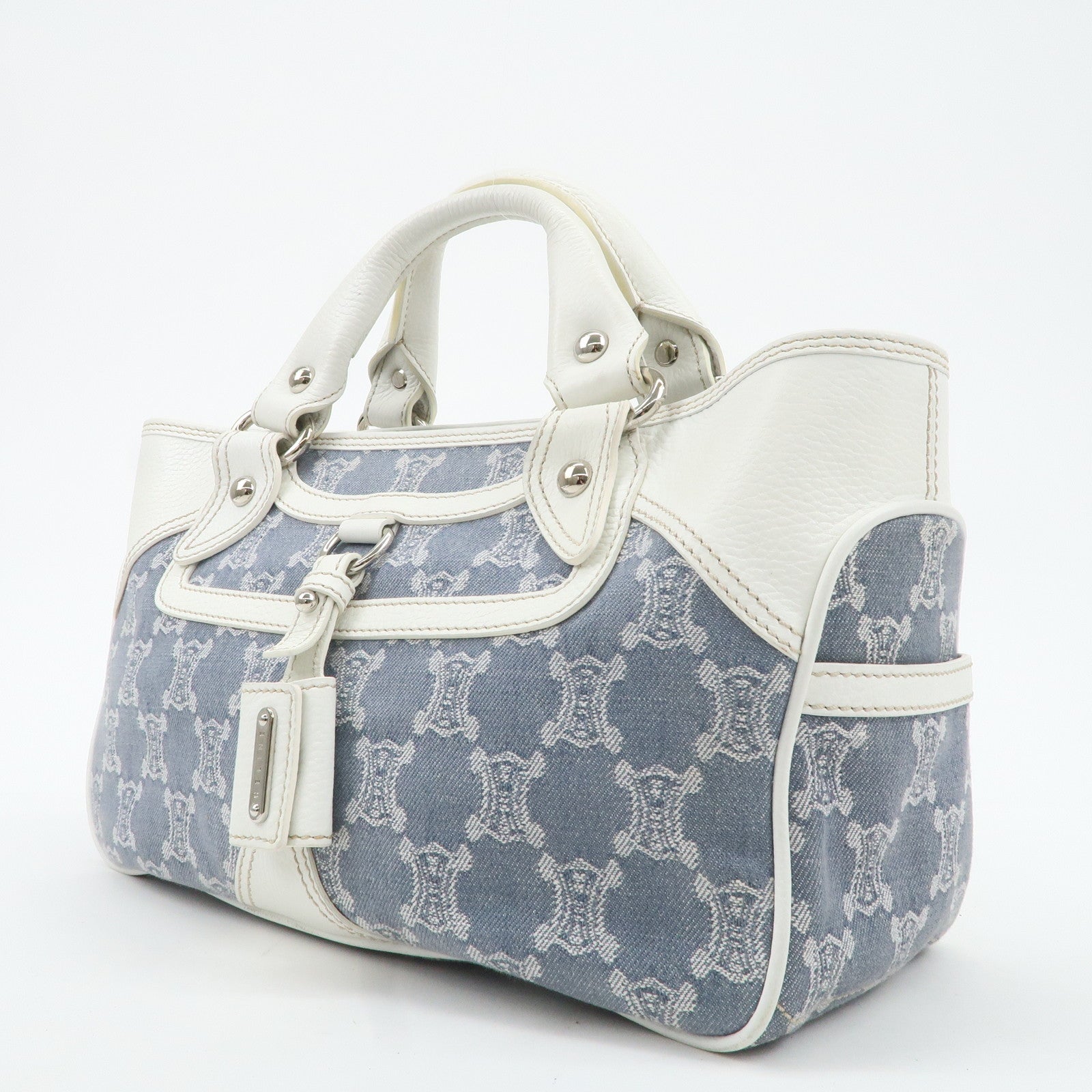 CELINE Macadam Canvas Leather Boogie Bag Hand Bag Blue White