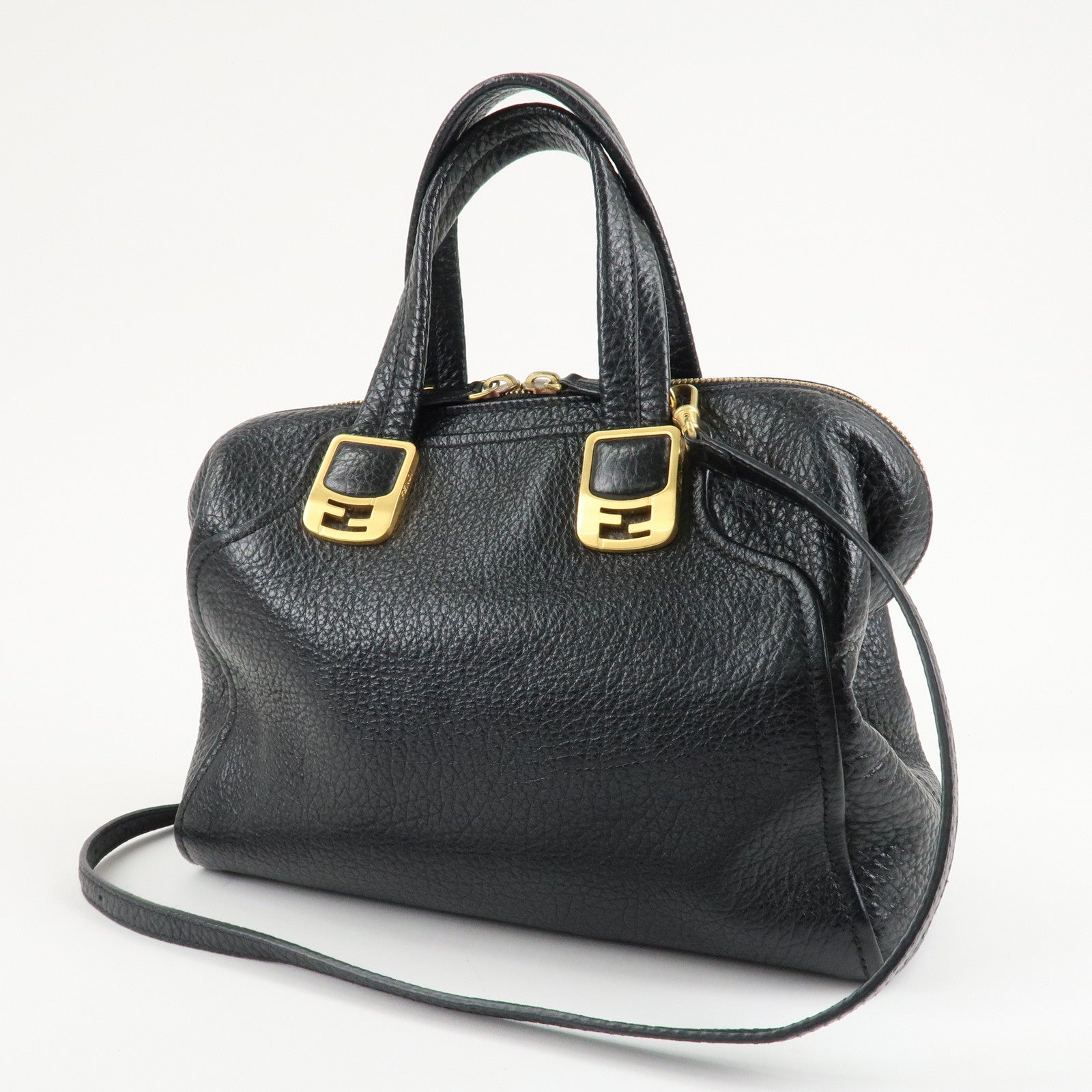 FENDI Chameleon Leather 2WAY Bag Hand Bag Black 8BL114